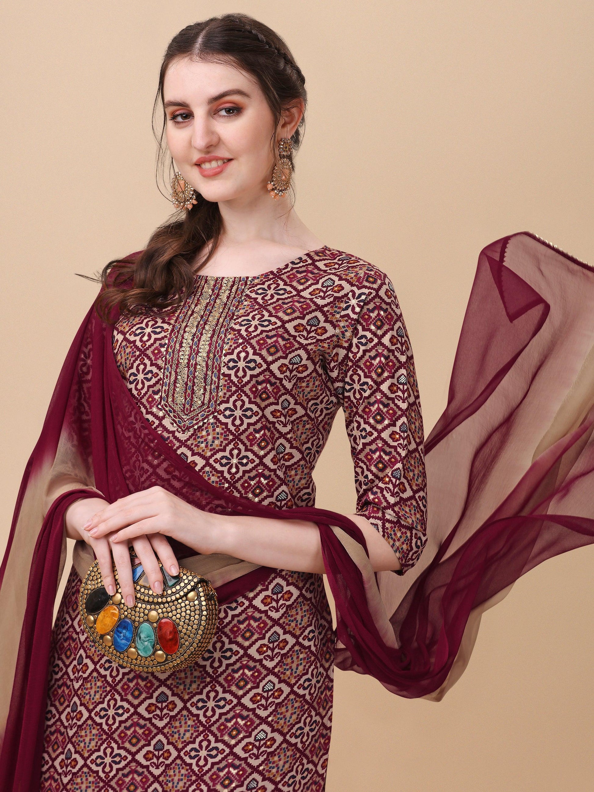 Printed Kurta With Pant And Dupatta Set, Multicolor - Hiral Fashion