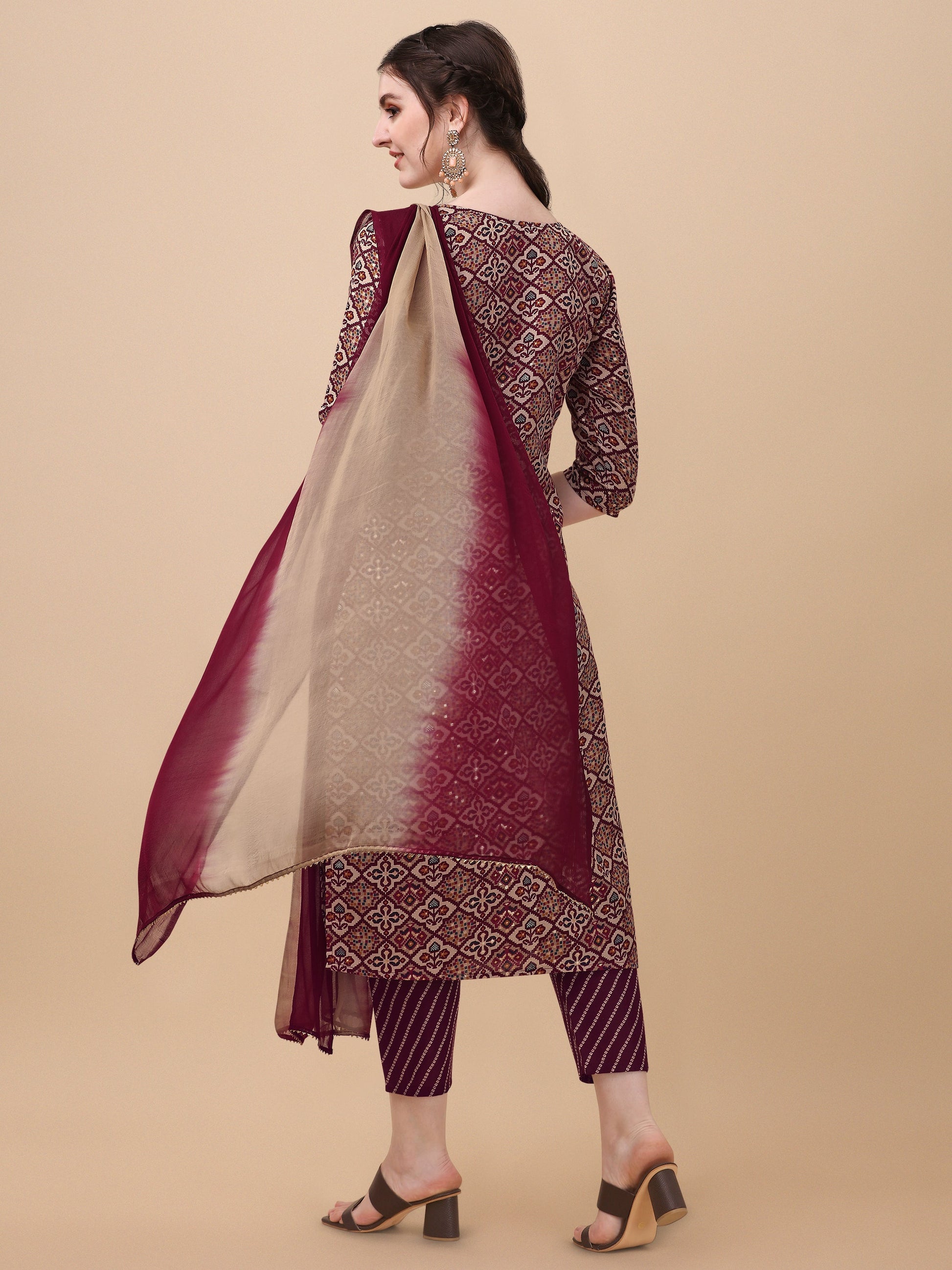 Printed Kurta With Pant And Dupatta Set, Multicolor - Hiral Fashion