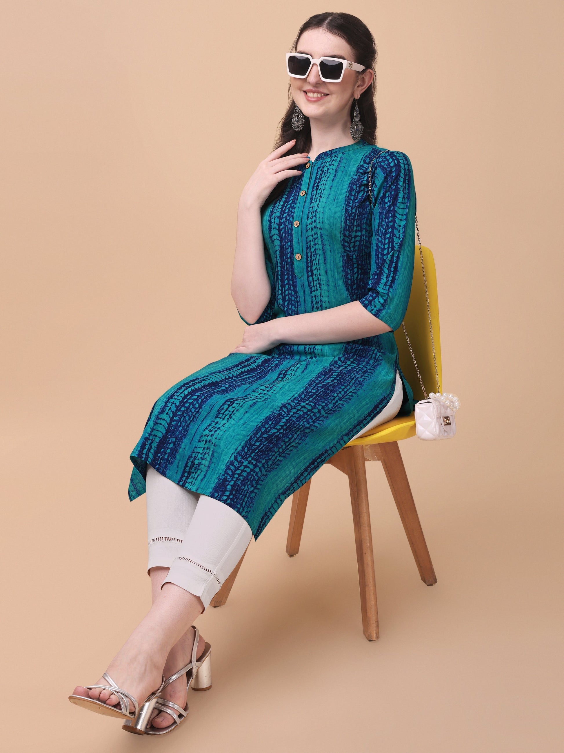Shibori Printed Front Buttoned Kurta, Multicolor - Hiral Fashion
