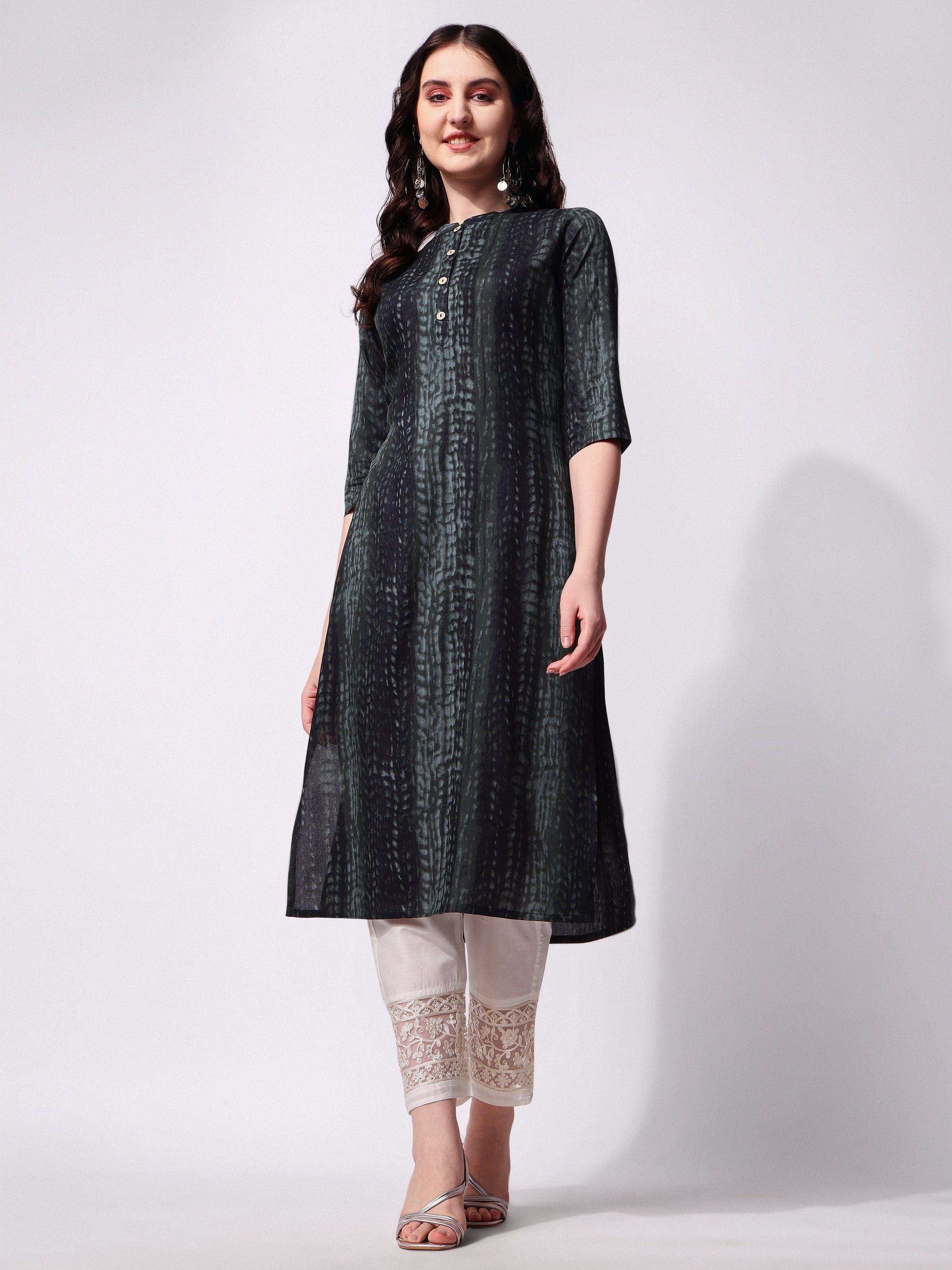 Shibori Printed Front Button Kurta, Multicolor - Hiral Fashion