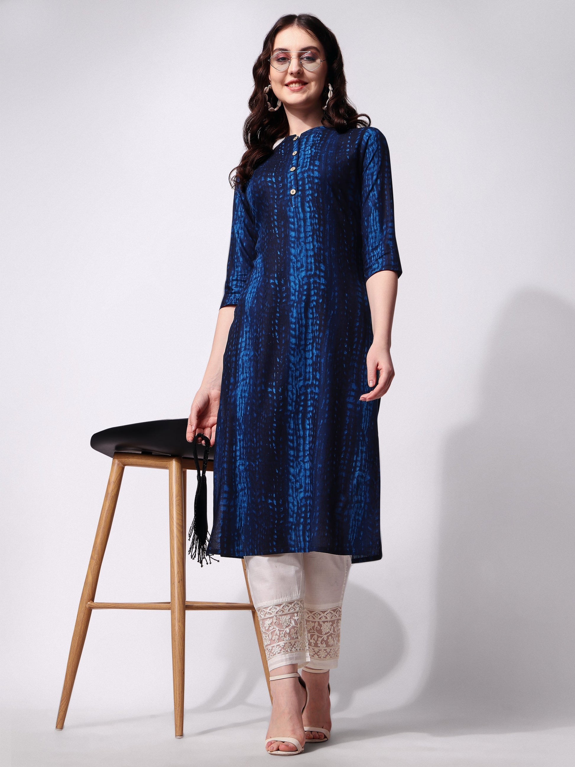 Shibori Printed Front Button Kurta, Multicolor - Hiral Fashion