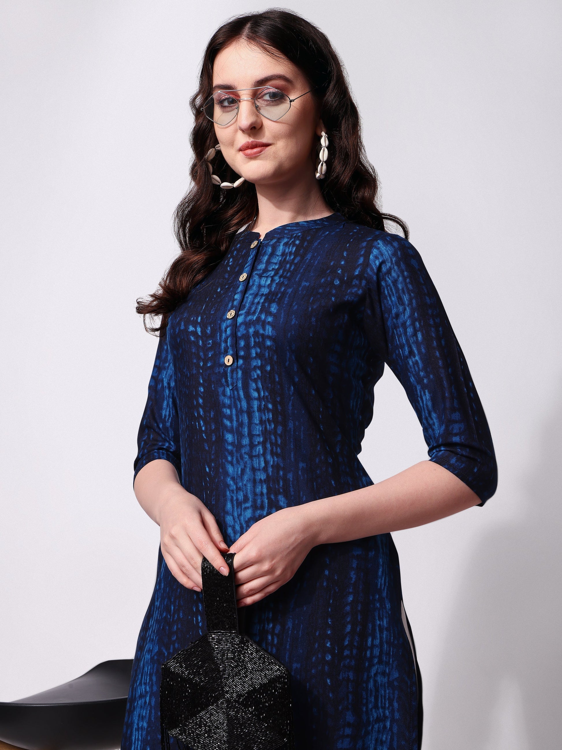 Shibori Printed Front Button Kurta, Multicolor - Hiral Fashion