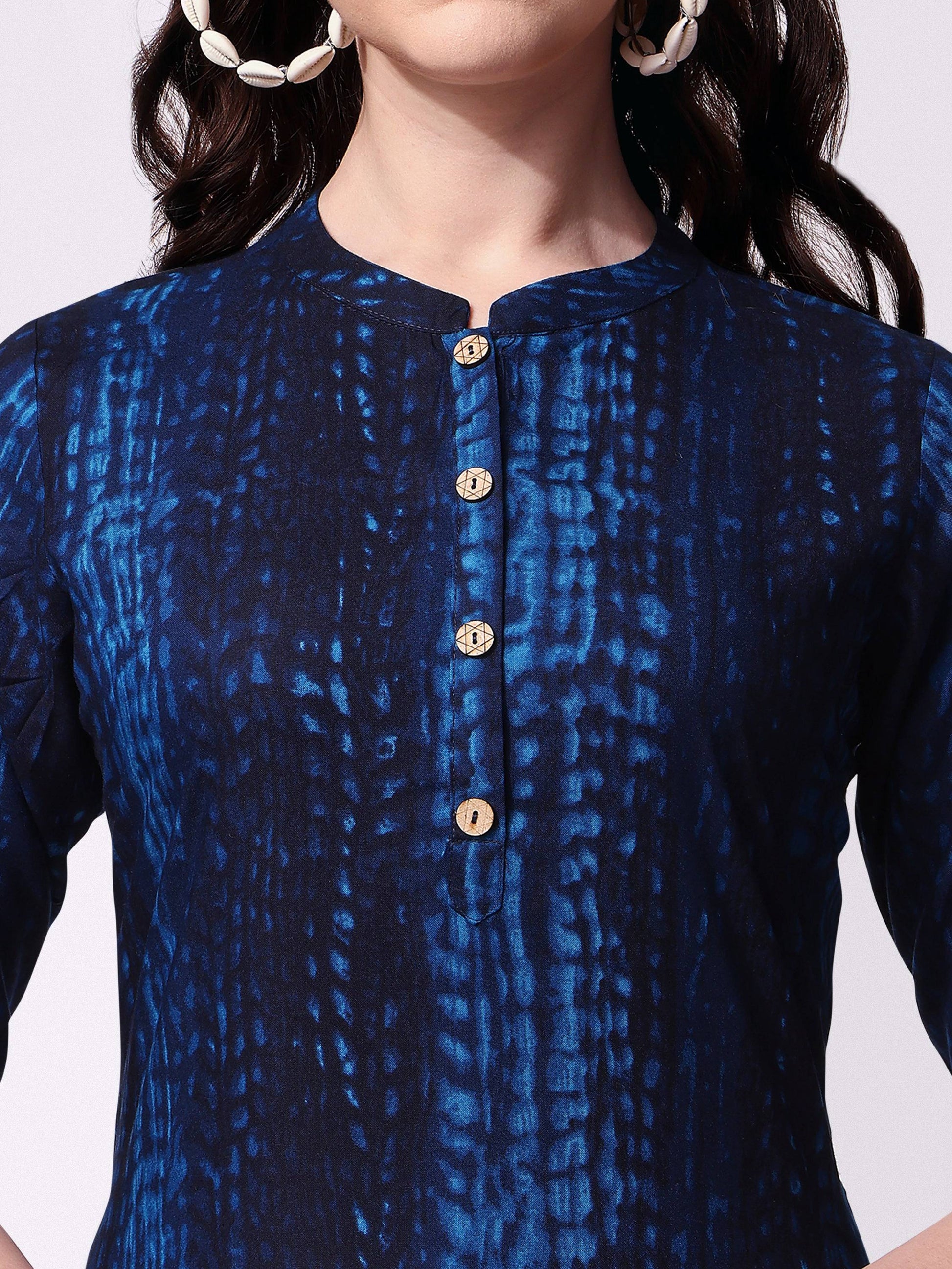Shibori Printed Front Button Kurta, Multicolor - Hiral Fashion