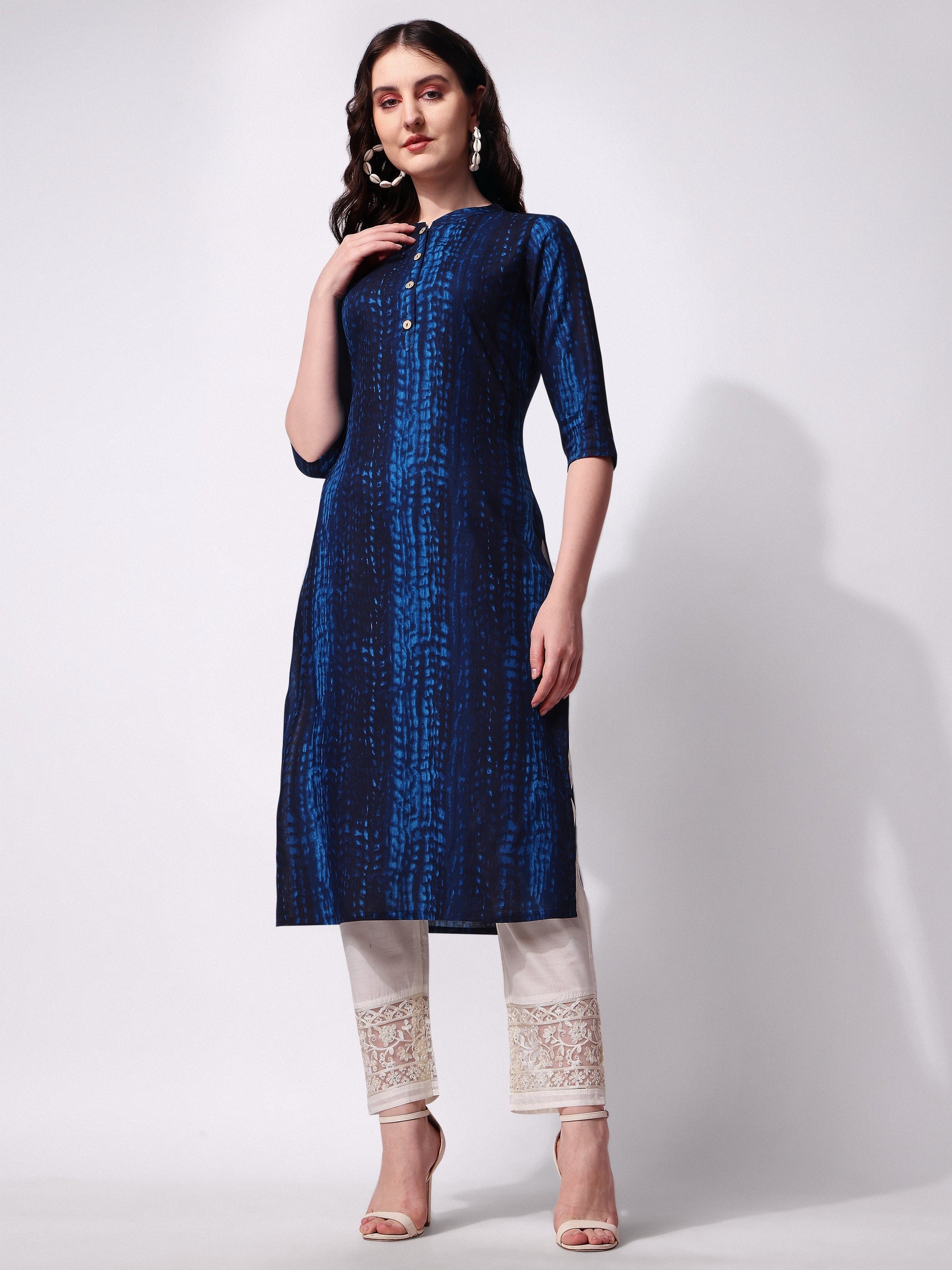 Shibori Printed Front Button Kurta, Multicolor - Hiral Fashion
