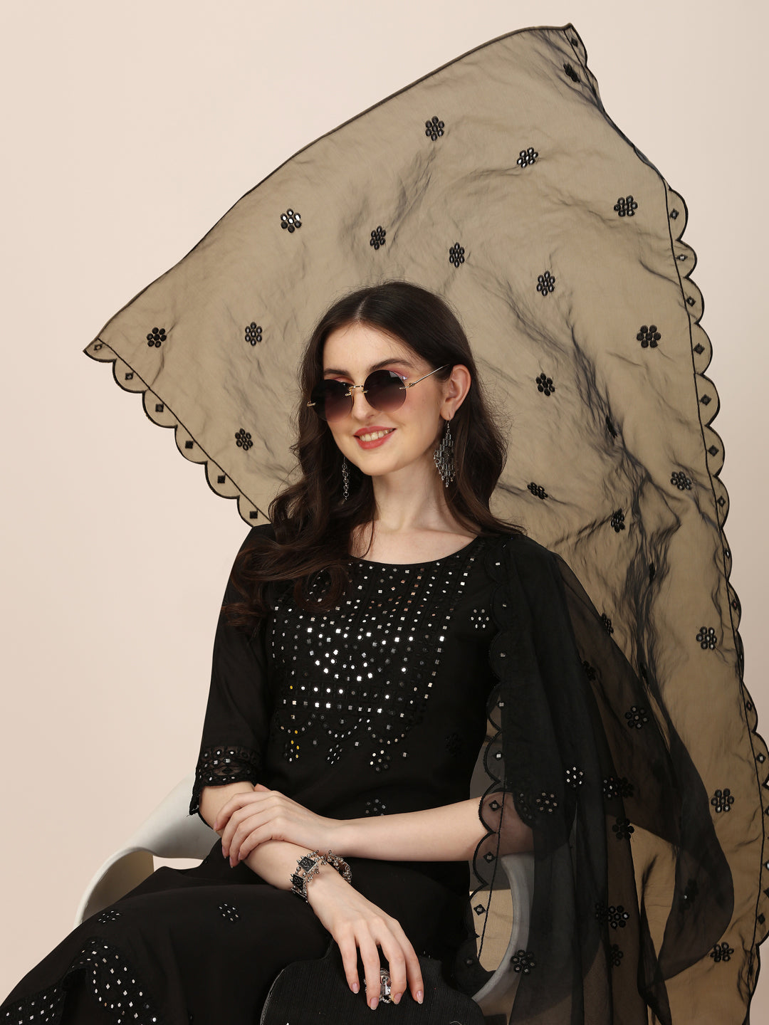 Mirror Embroidered Premium Kurta With Pant And Dupatta, Multicolor - Hiral Fashion