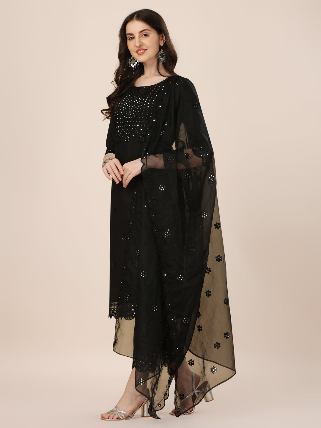 Mirror Embroidered Premium Kurta With Pant And Dupatta, Multicolor - Hiral Fashion