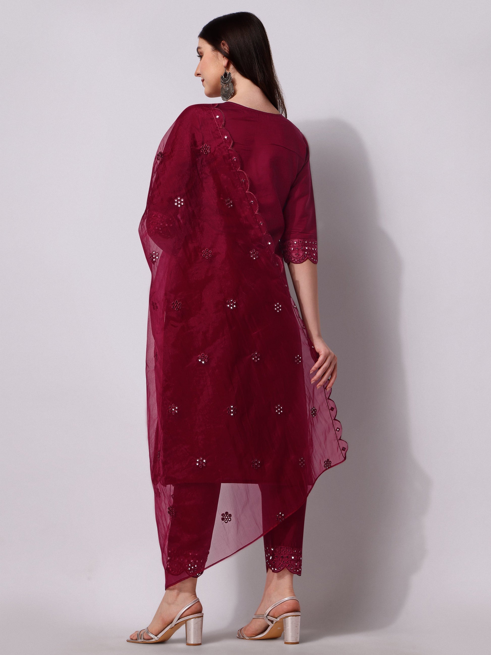 Mirror Embroidered Kurta Pant & Dupatta Set, Multicolor - Hiral Fashion