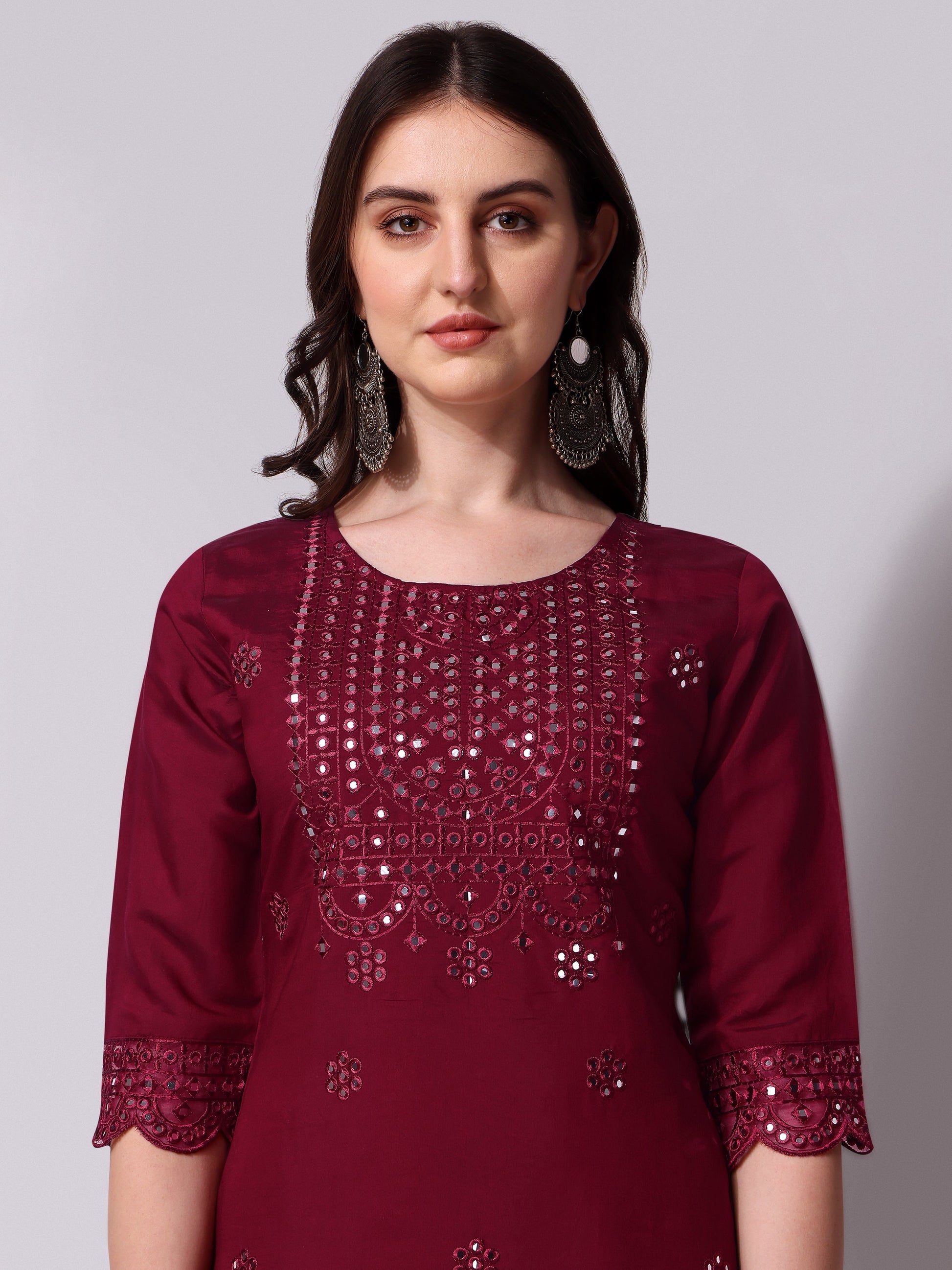 Mirror Embroidered Kurta Pant & Dupatta Set, Multicolor - Hiral Fashion
