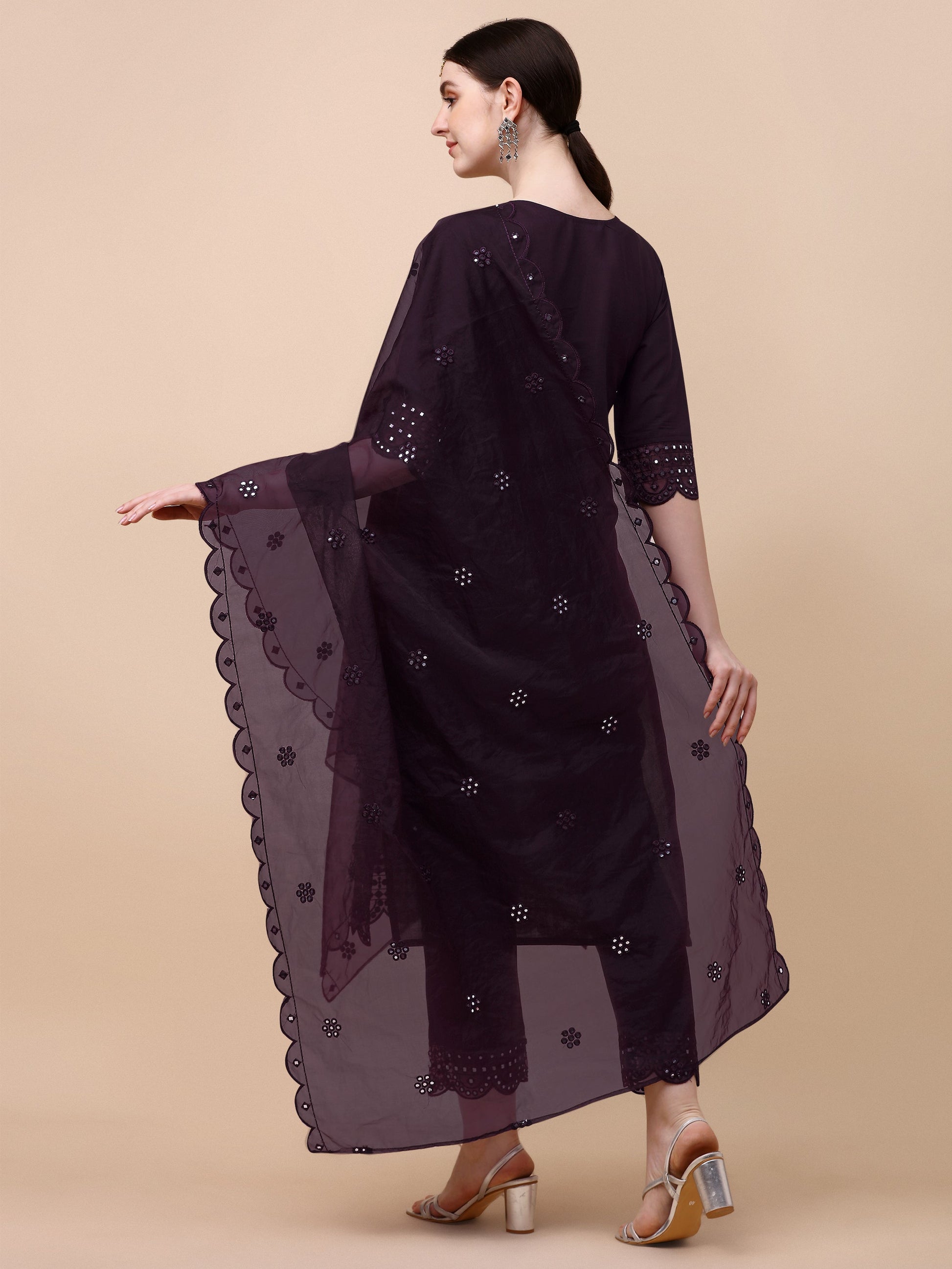 Mirror Embroidered Kurta Pant & Dupatta Set, Multicolor - Hiral Fashion