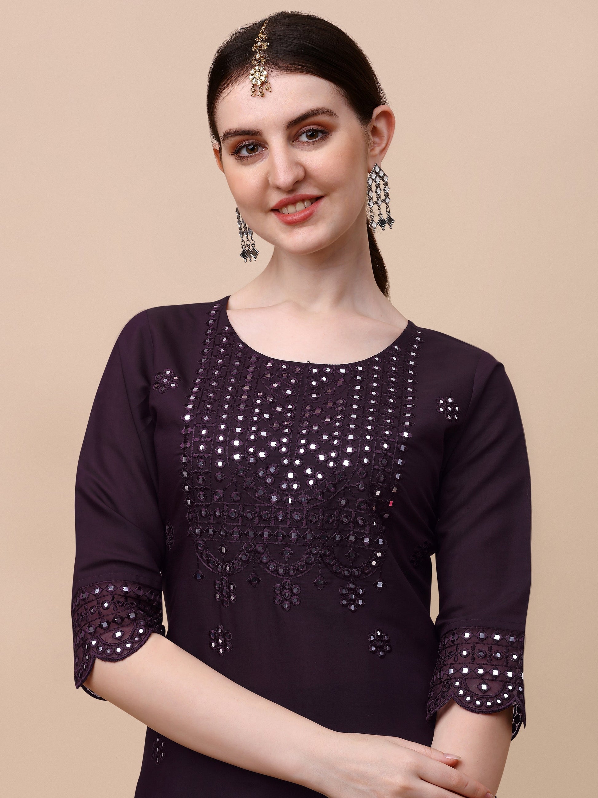Mirror Embroidered Kurta Pant & Dupatta Set, Multicolor - Hiral Fashion