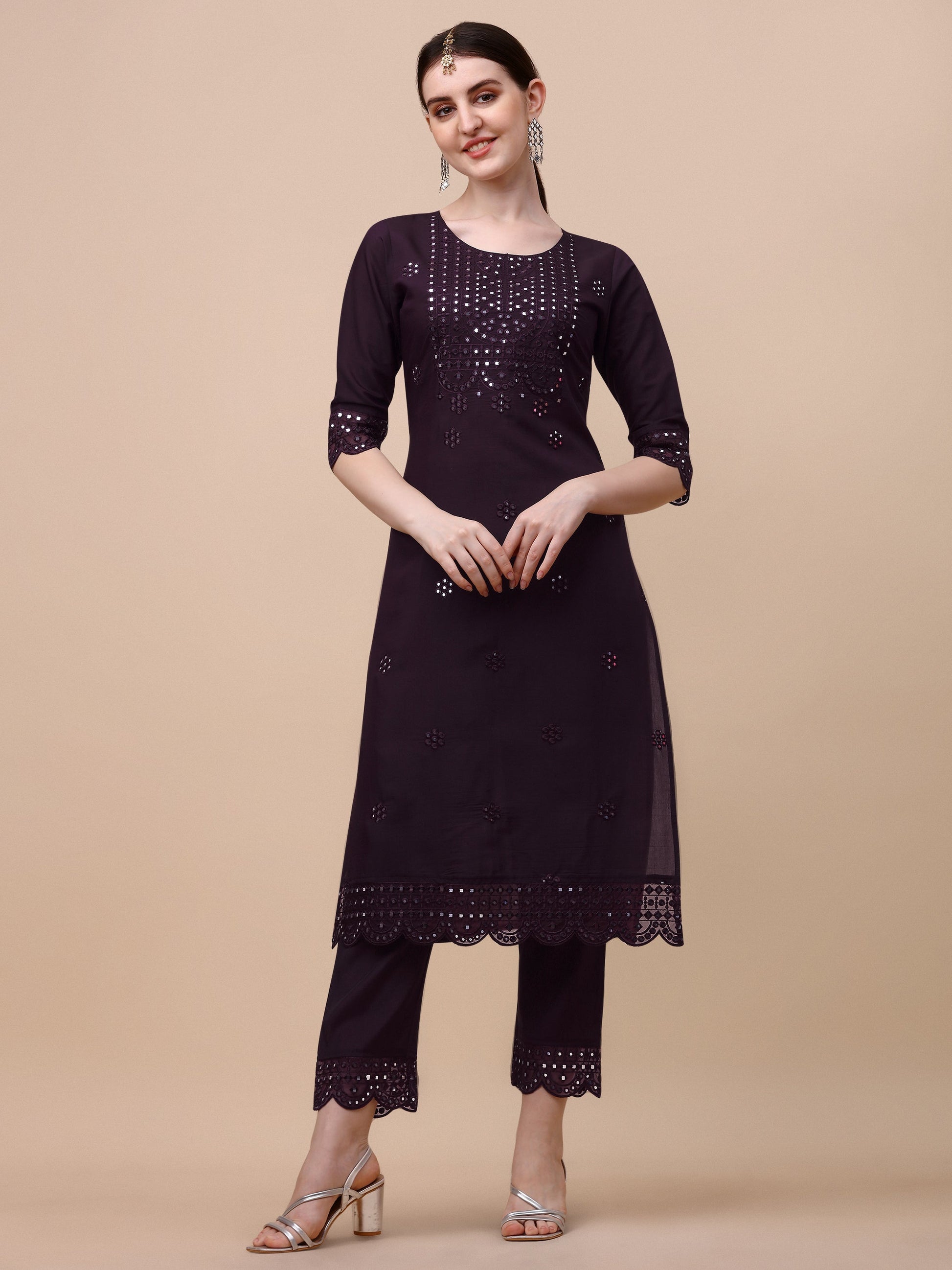 Mirror Embroidered Kurta Pant & Dupatta Set, Multicolor - Hiral Fashion