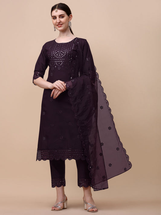 Mirror Embroidered Kurta Pant & Dupatta Set, Multicolor - Hiral Fashion