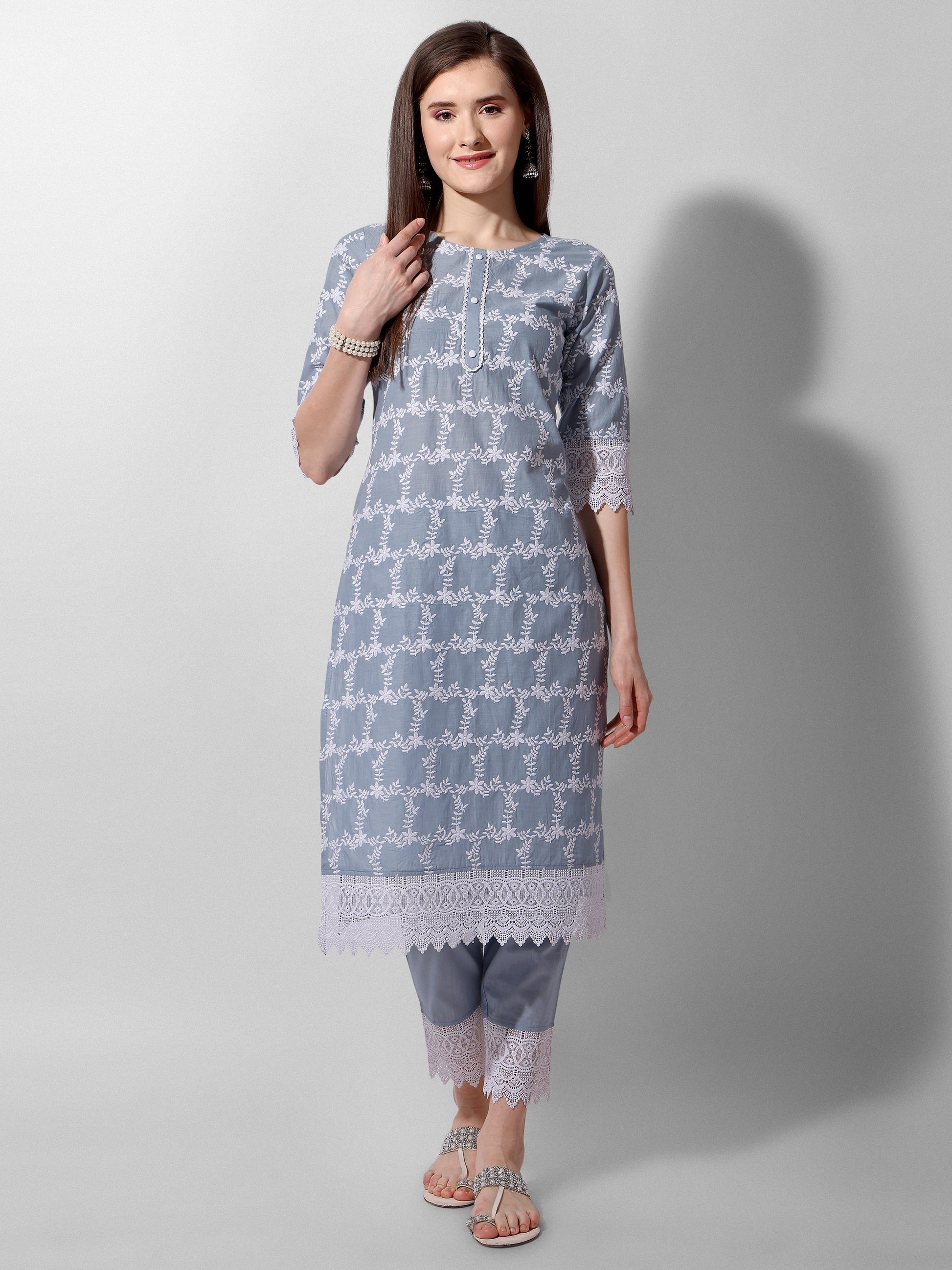 Embroidered Kurta With Pant And Dupatta Set, Multicolor - Hiral Fashion