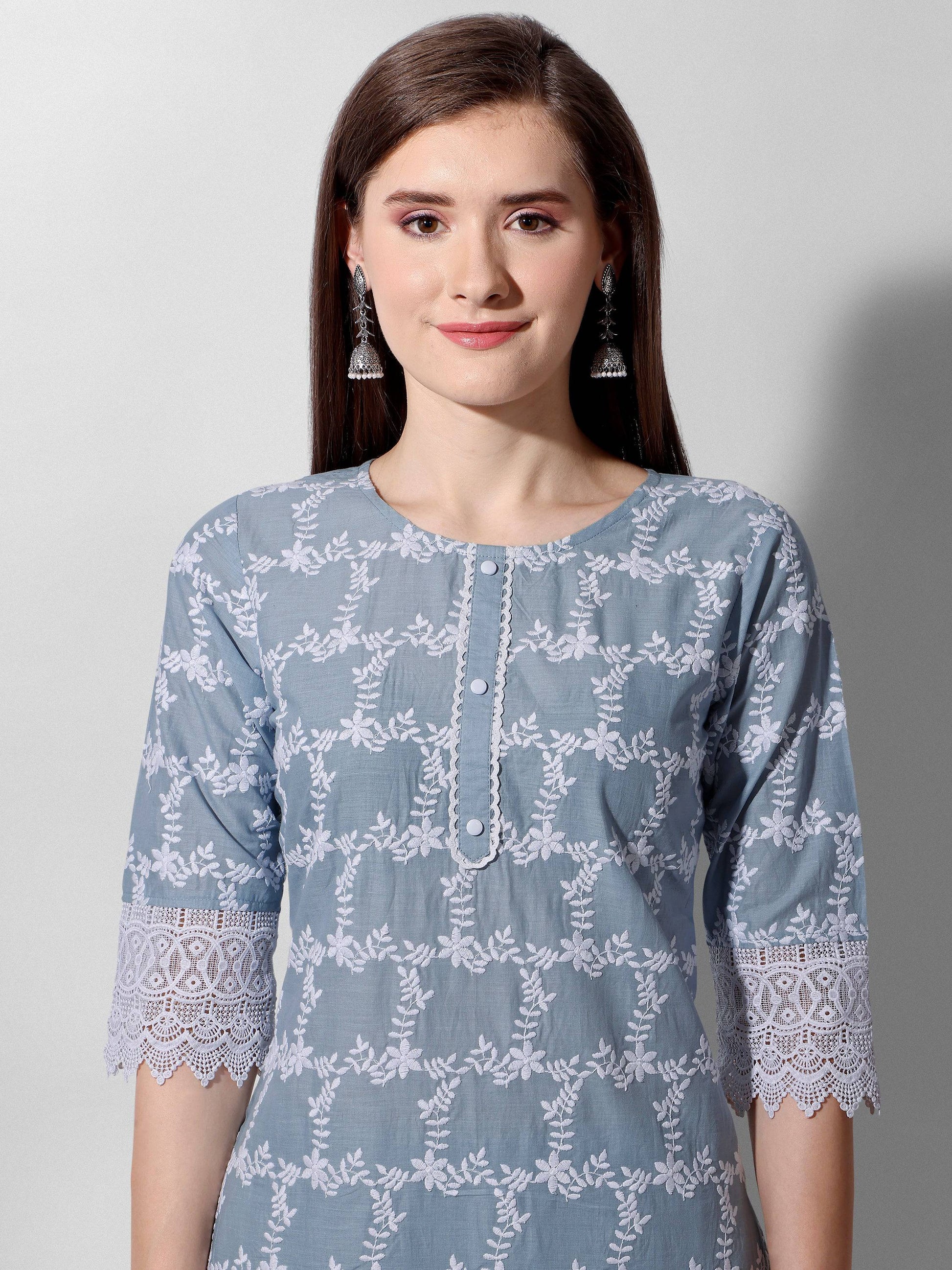 Embroidered Kurta With Pant And Dupatta Set, Multicolor - Hiral Fashion