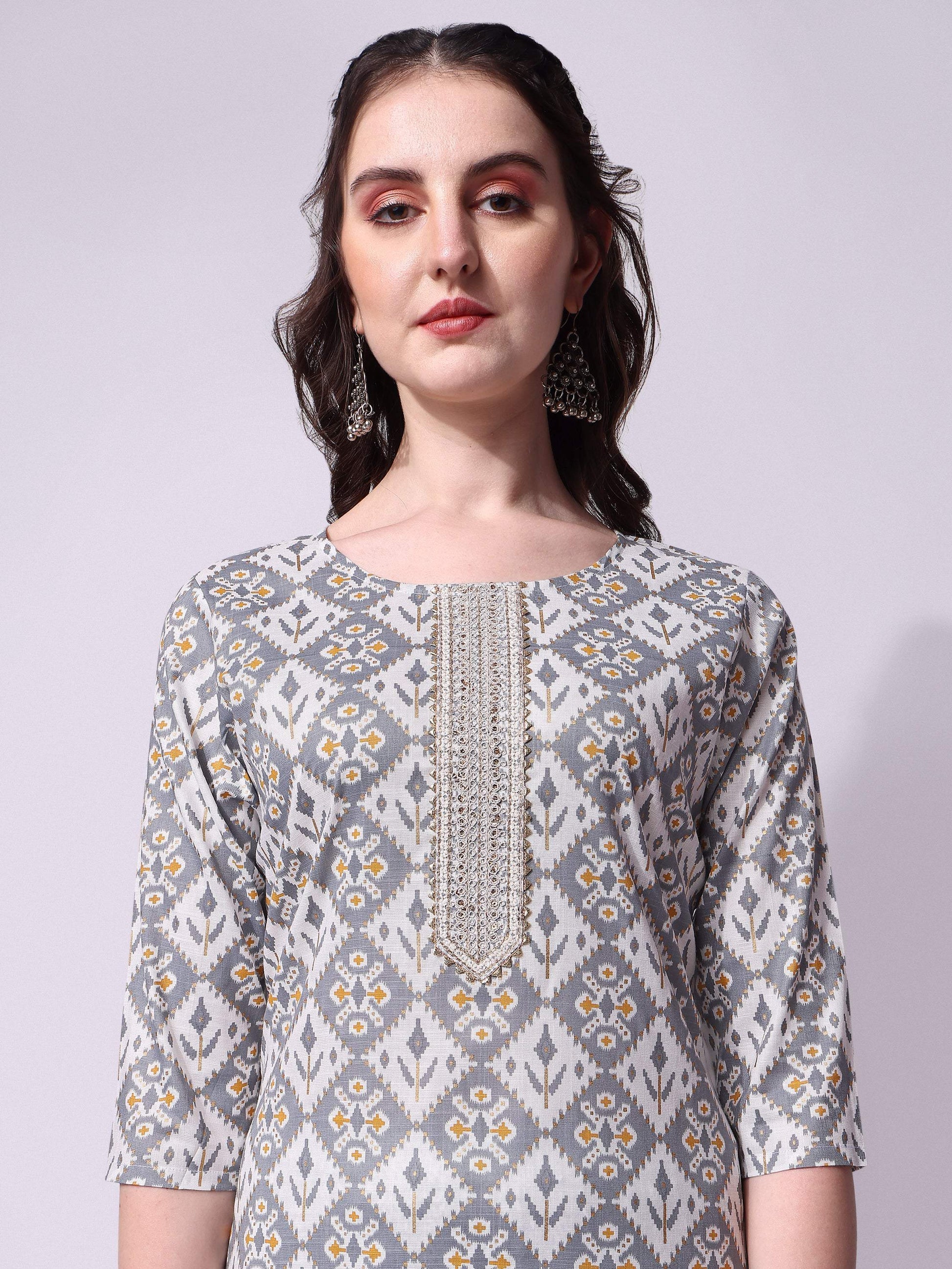 Printed Kurta With Pant & Printed Dupatta Set, Multicolor - Hiral Fashion