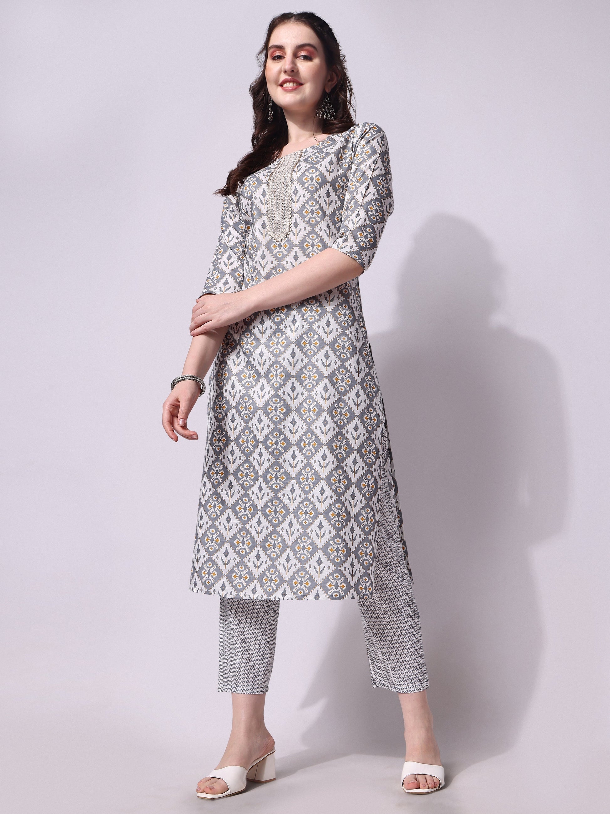 Printed Kurta With Pant & Printed Dupatta Set, Multicolor - Hiral Fashion