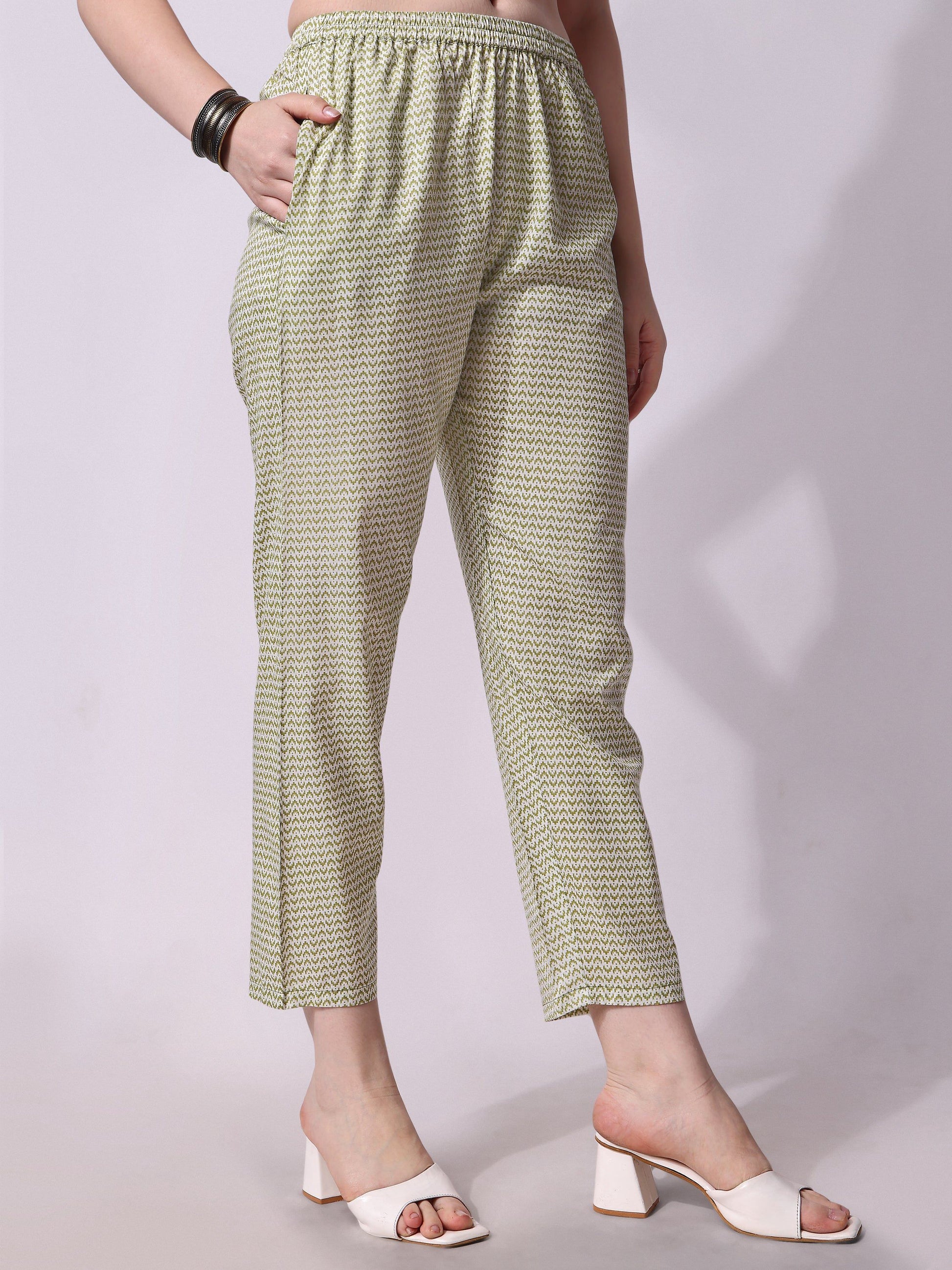 Cotton Green Printed Kurta With Pant & Dupatta Set, Multicolor - Hiral Fashion