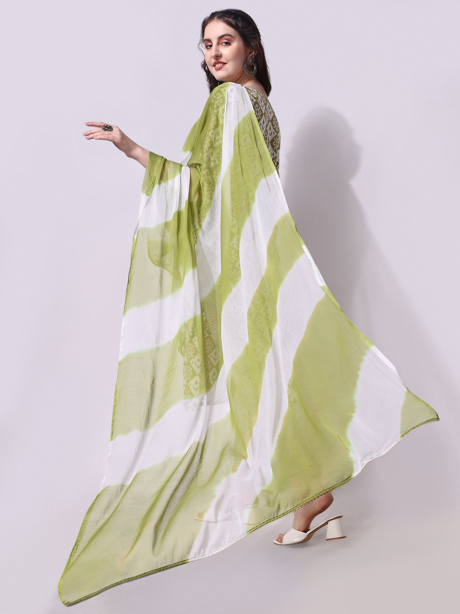Cotton Green Printed Kurta With Pant & Dupatta Set, Multicolor - Hiral Fashion