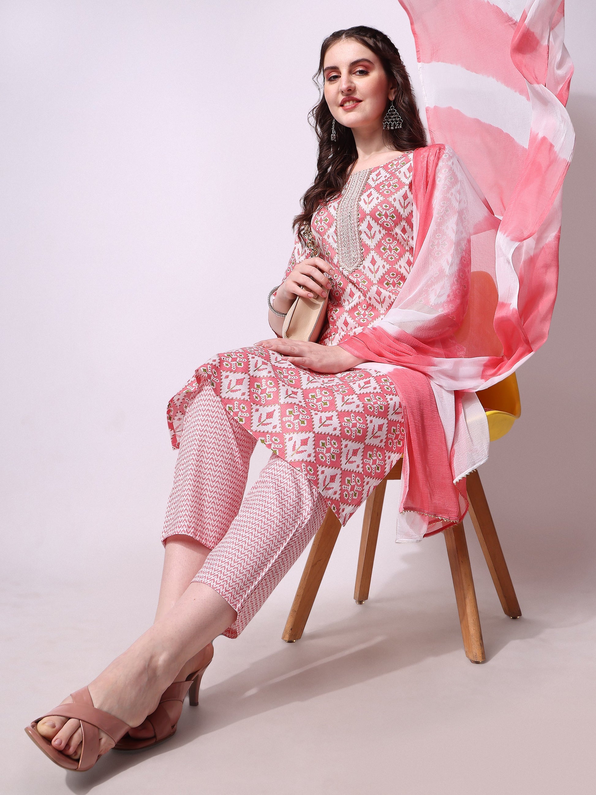 Printed Kurta With Pant & Printed Dupatta Set, Multicolor - Hiral Fashion