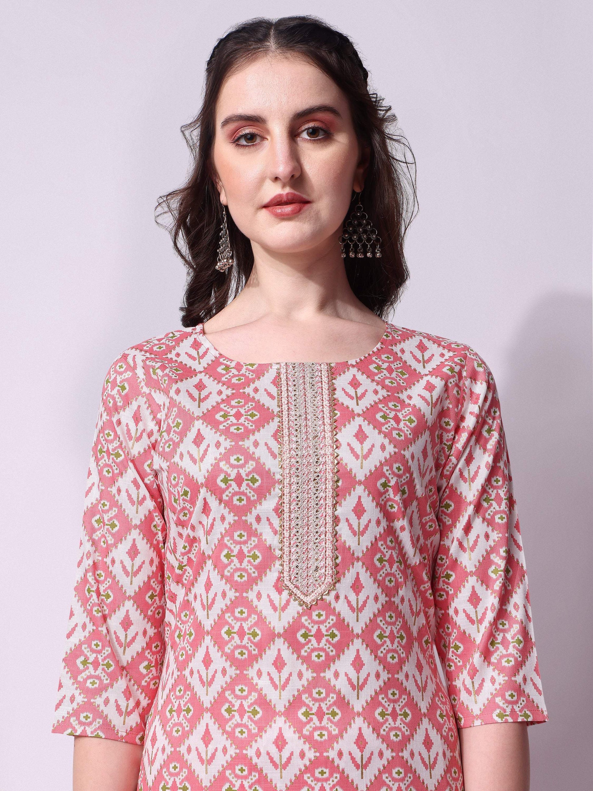 Printed Kurta With Pant & Printed Dupatta Set, Multicolor - Hiral Fashion