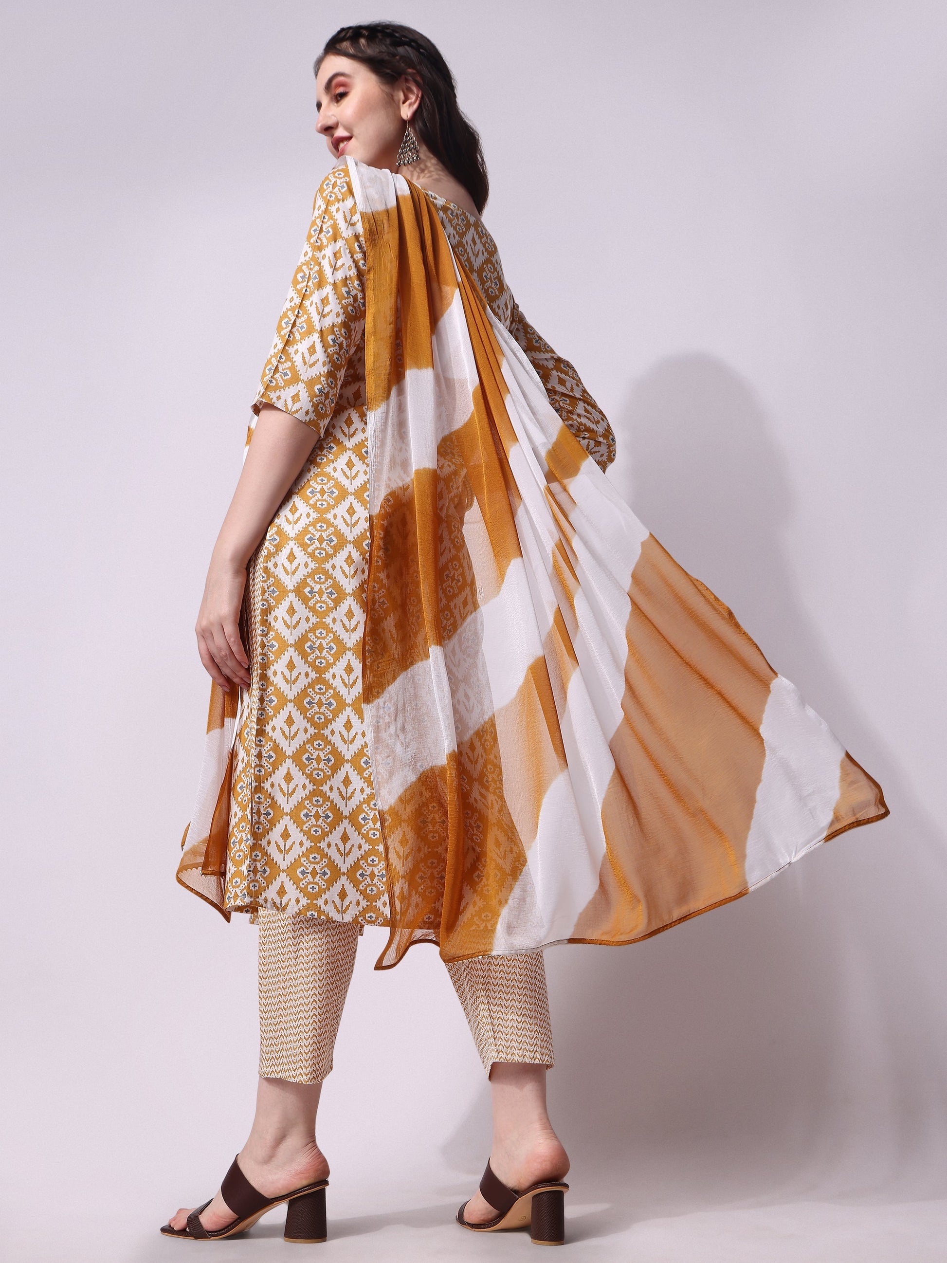 Printed Kurta With Pant & Printed Dupatta Set, Multicolor - Hiral Fashion