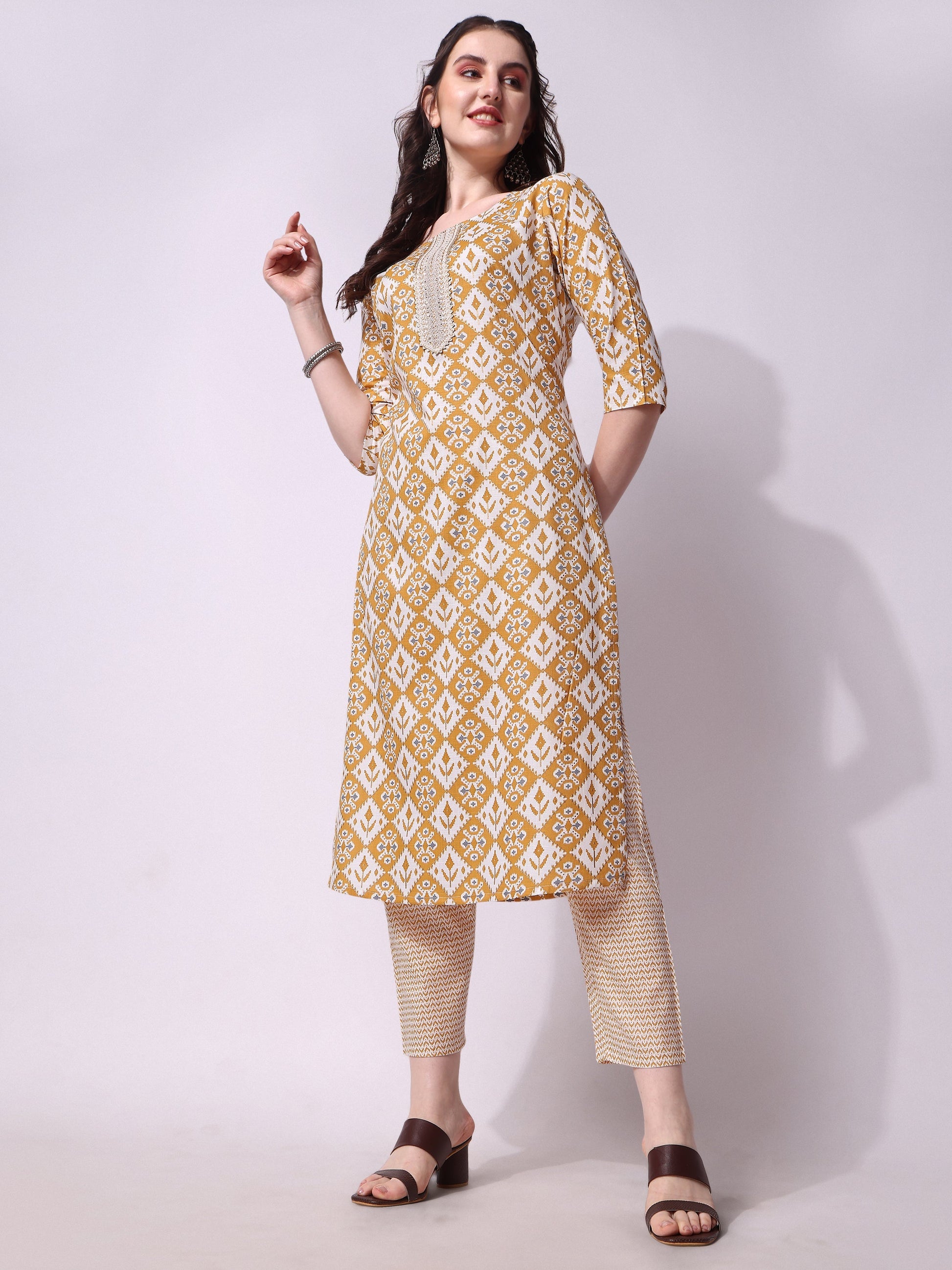 Printed Kurta With Pant & Printed Dupatta Set, Multicolor - Hiral Fashion