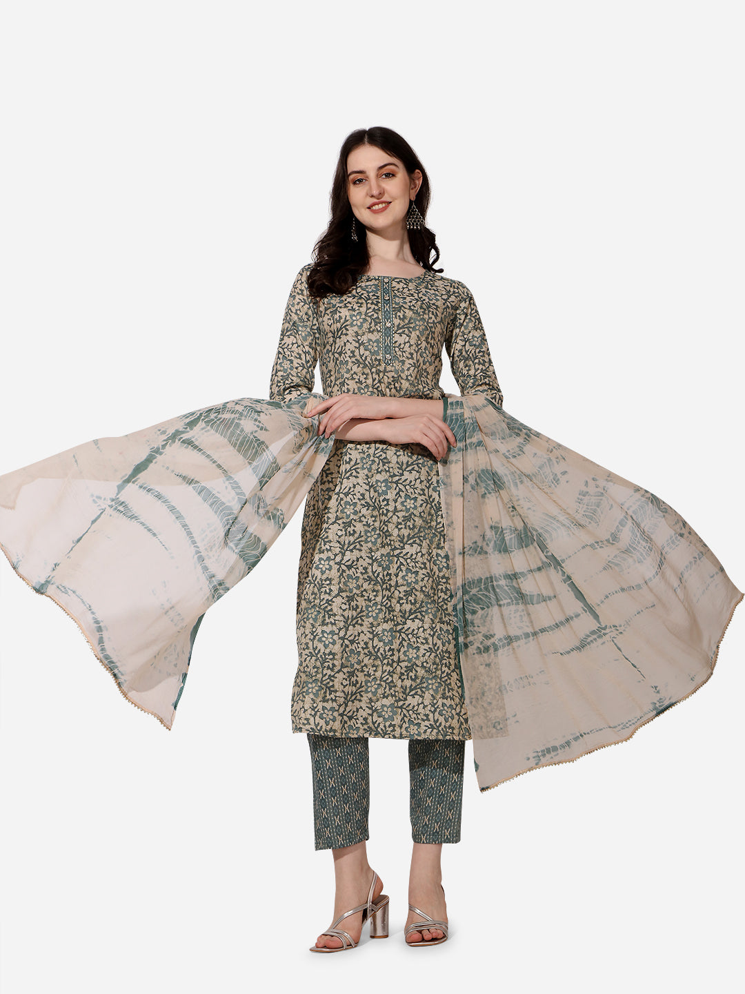 Floral Printed Kurta With Pant And Dupatta Set, Multicolor - Hiral Fashion