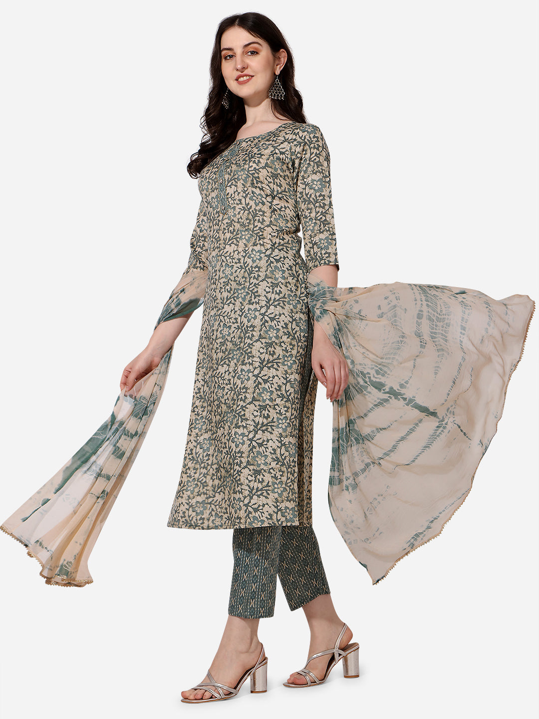 Floral Printed Kurta With Pant And Dupatta Set, Multicolor - Hiral Fashion
