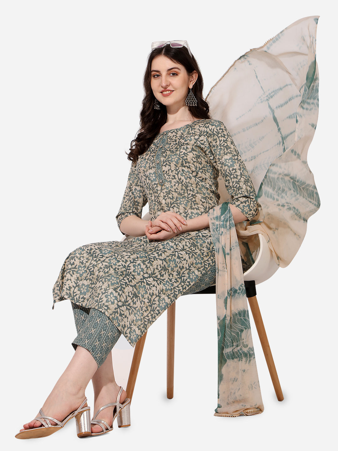 Floral Printed Kurta With Pant And Dupatta Set, Multicolor - Hiral Fashion