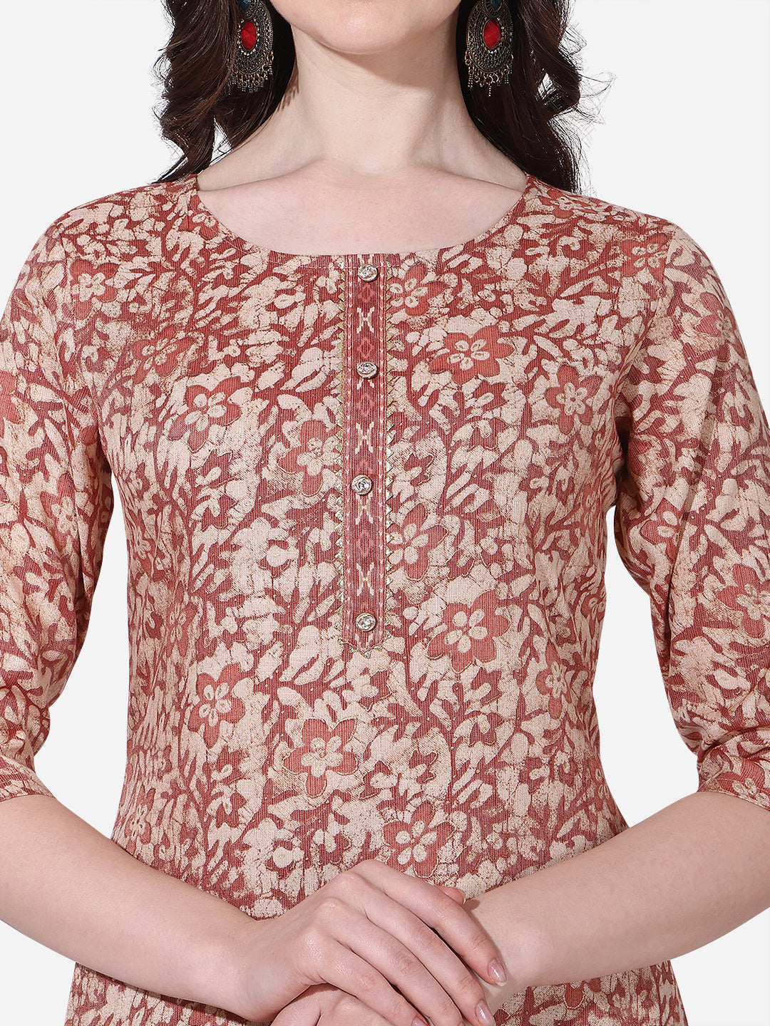 Floral Printed Rust Kurta With Pant And Dupatta Set, Multicolor - Hiral Fashion