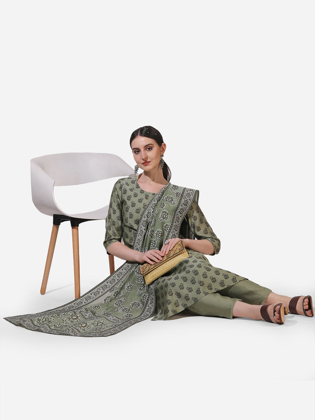 Floral Printed Kurta With Pant And Dupatta Set, Multicolor - Hiral Fashion