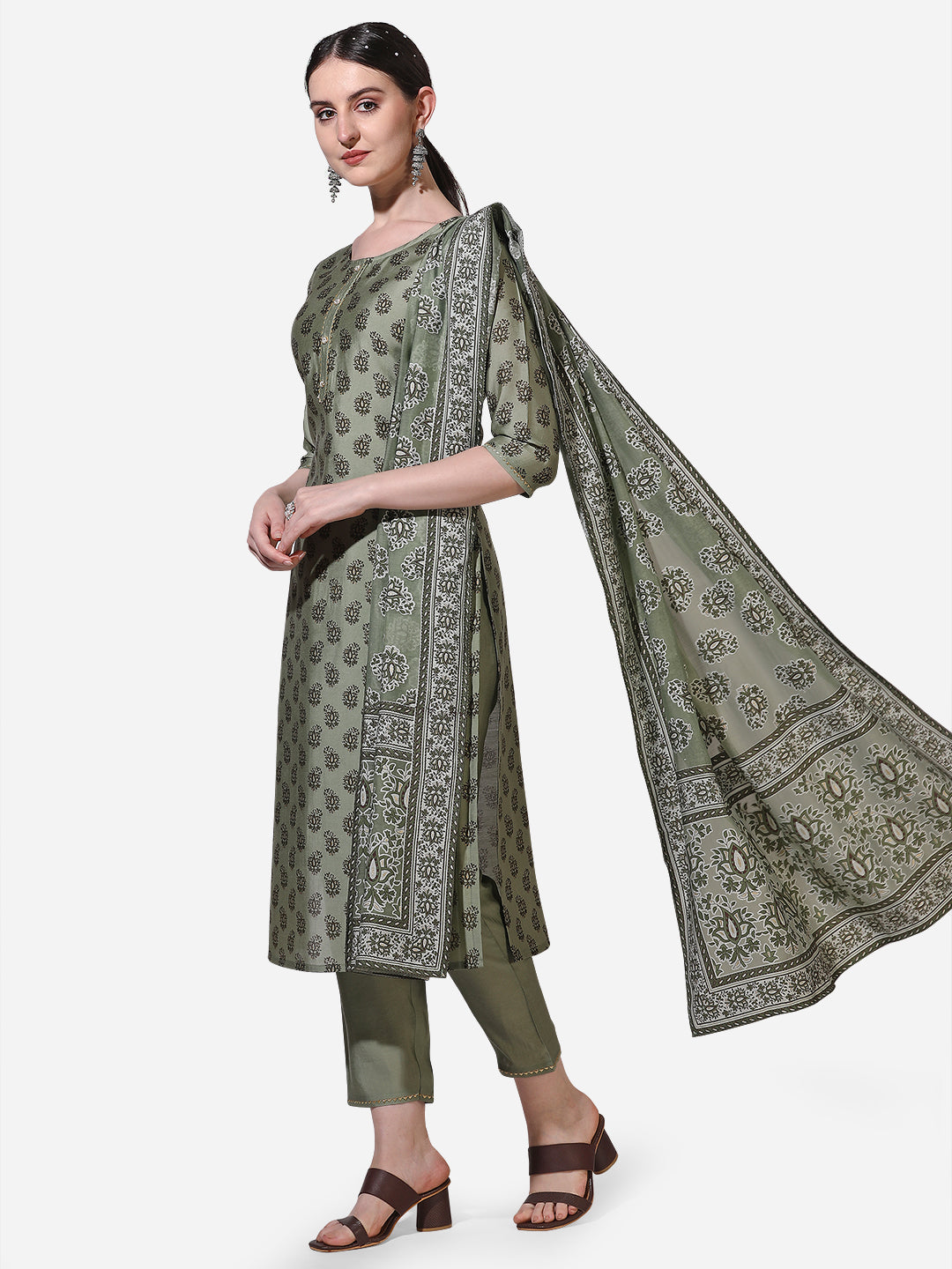 Floral Printed Kurta With Pant And Dupatta Set, Multicolor - Hiral Fashion