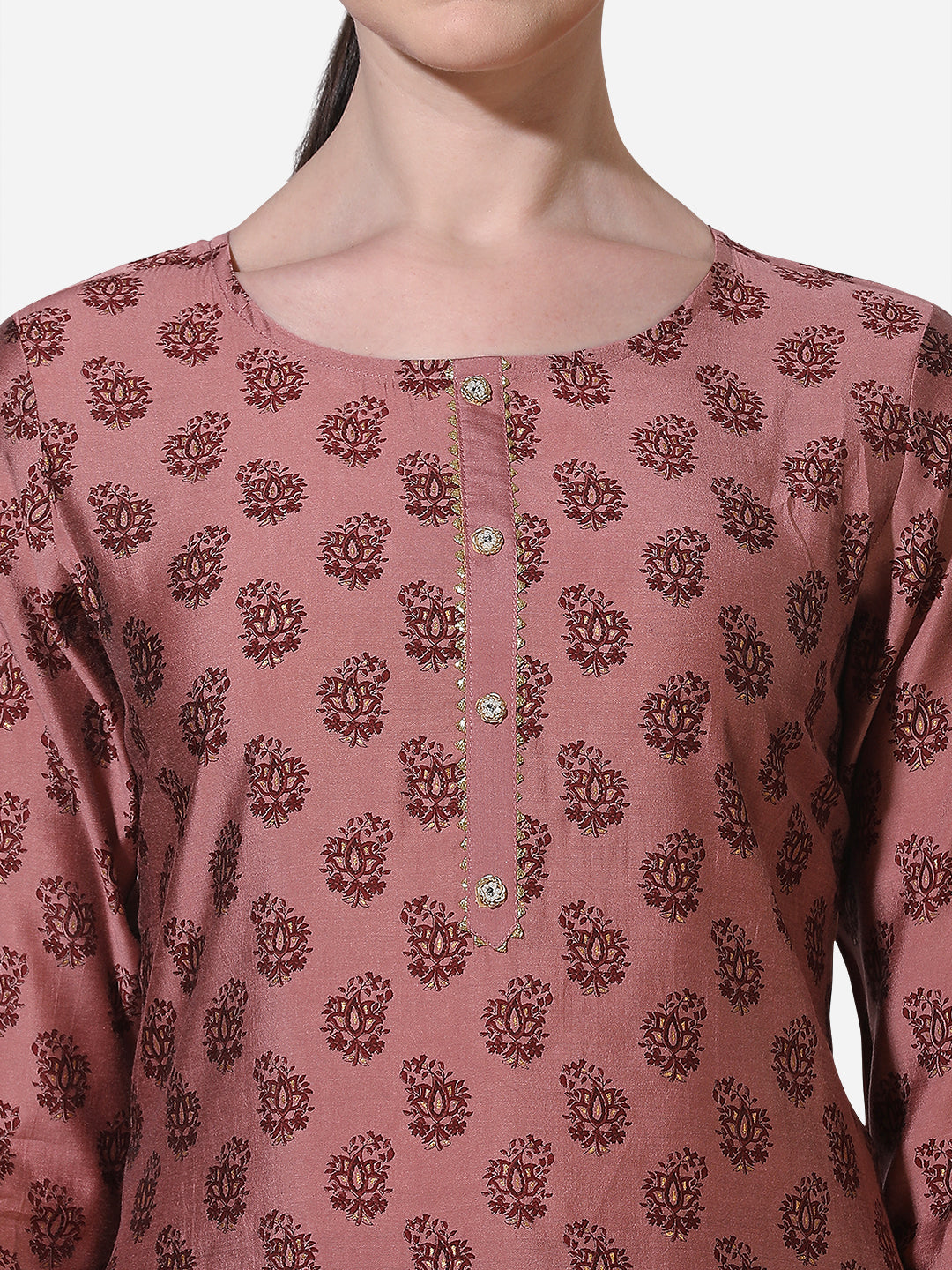 Floral Printed Rust Kurta With Pant And Dupatta Set, Multicolor - Hiral Fashion