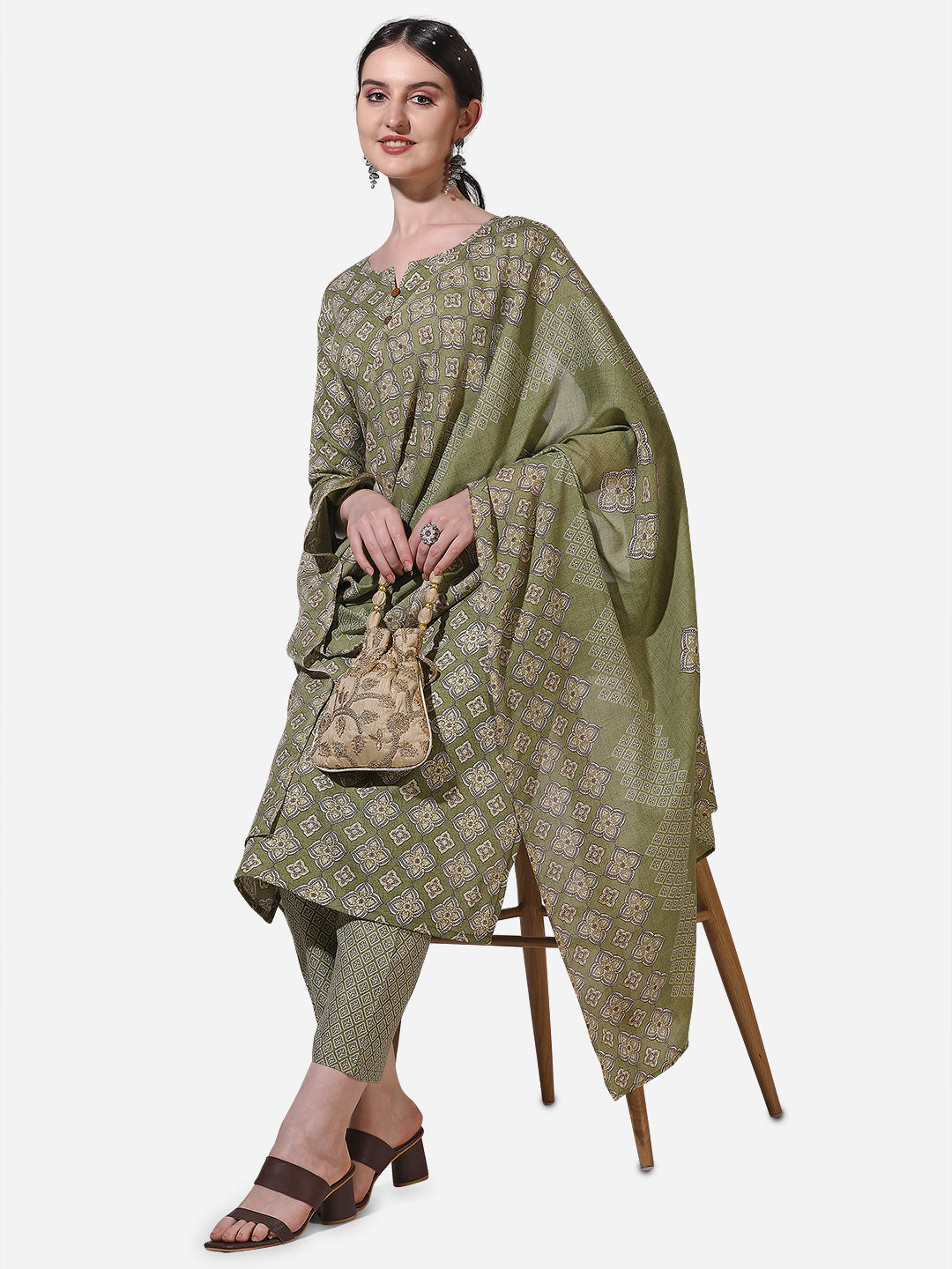 Floral Printed Kurta With Pant And Dupatta Set, Multicolor - Hiral Fashion