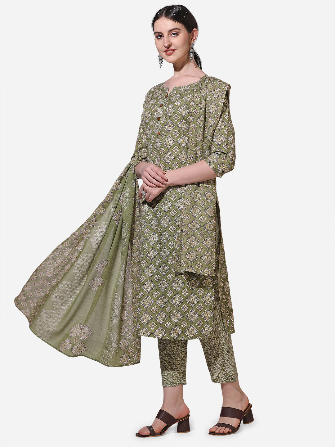 Floral Printed Kurta With Pant And Dupatta Set, Multicolor - Hiral Fashion