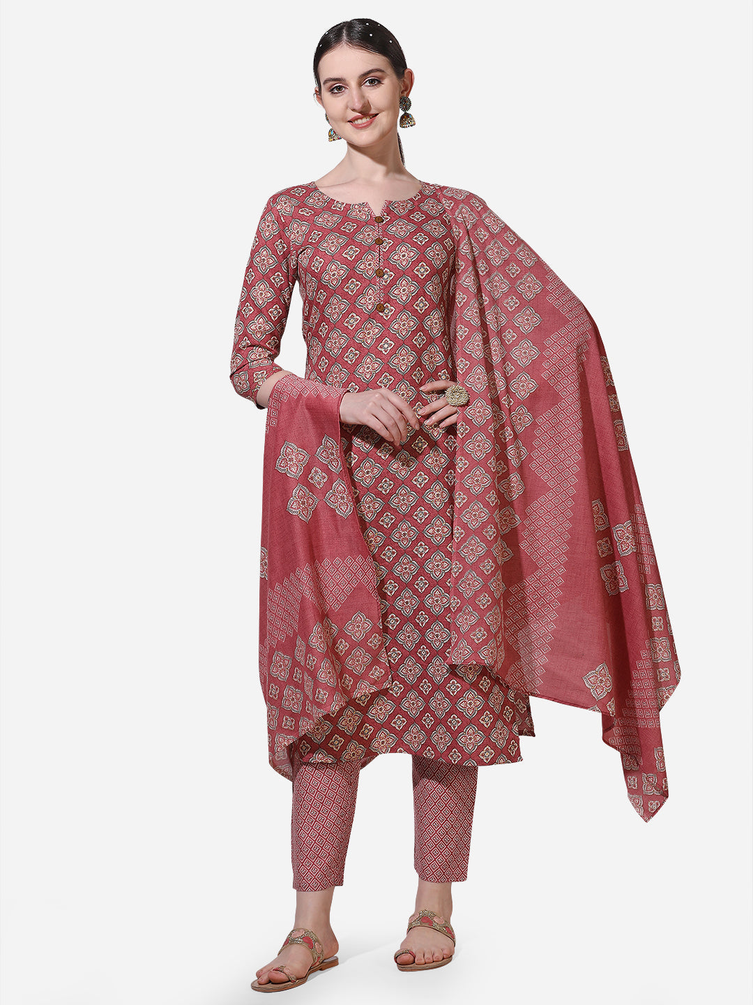 Floral Printed Kurta With Pant And Dupatta Set, Multicolor - Hiral Fashion