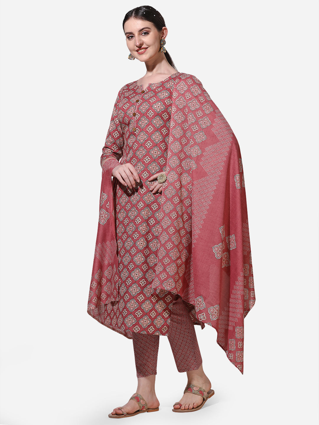 Floral Printed Kurta With Pant And Dupatta Set, Multicolor - Hiral Fashion