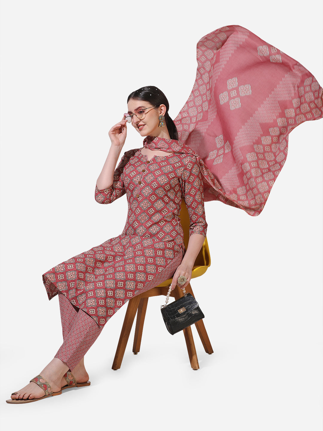 Floral Printed Kurta With Pant And Dupatta Set, Multicolor - Hiral Fashion