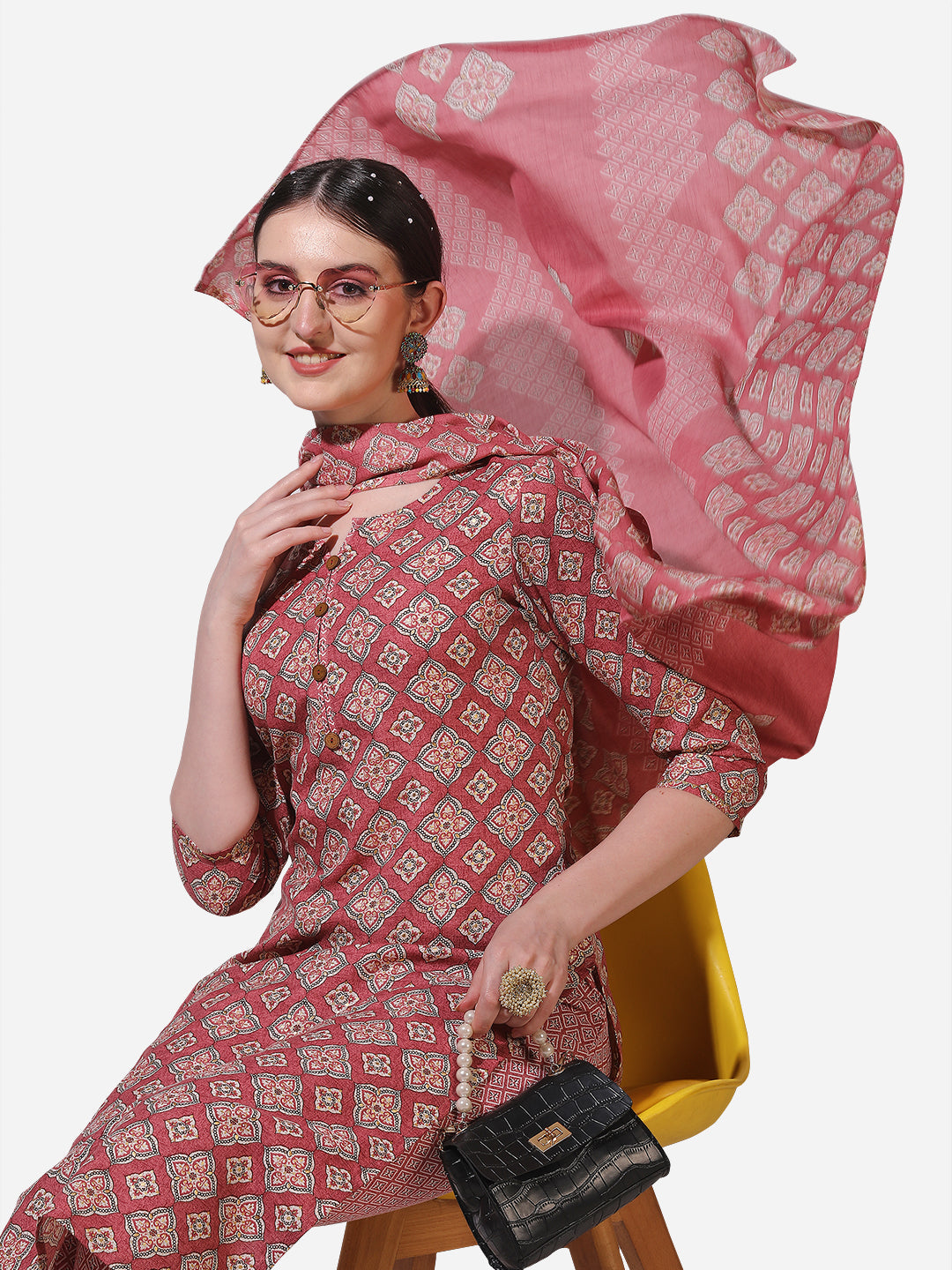 Floral Printed Kurta With Pant And Dupatta Set, Multicolor - Hiral Fashion