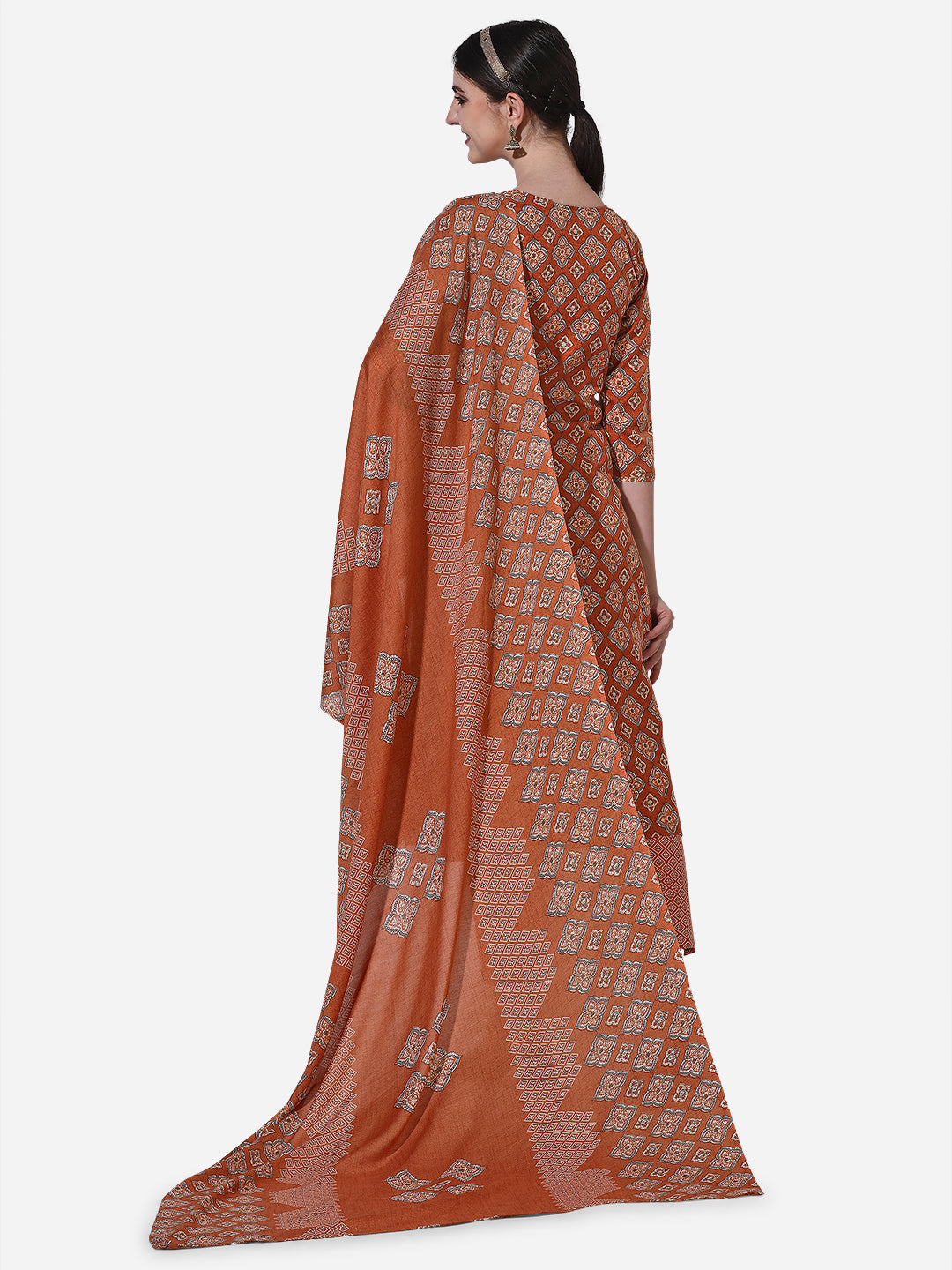 Floral Printed Rust Kurta With Pant And Dupatta Set, Multicolor - Hiral Fashion