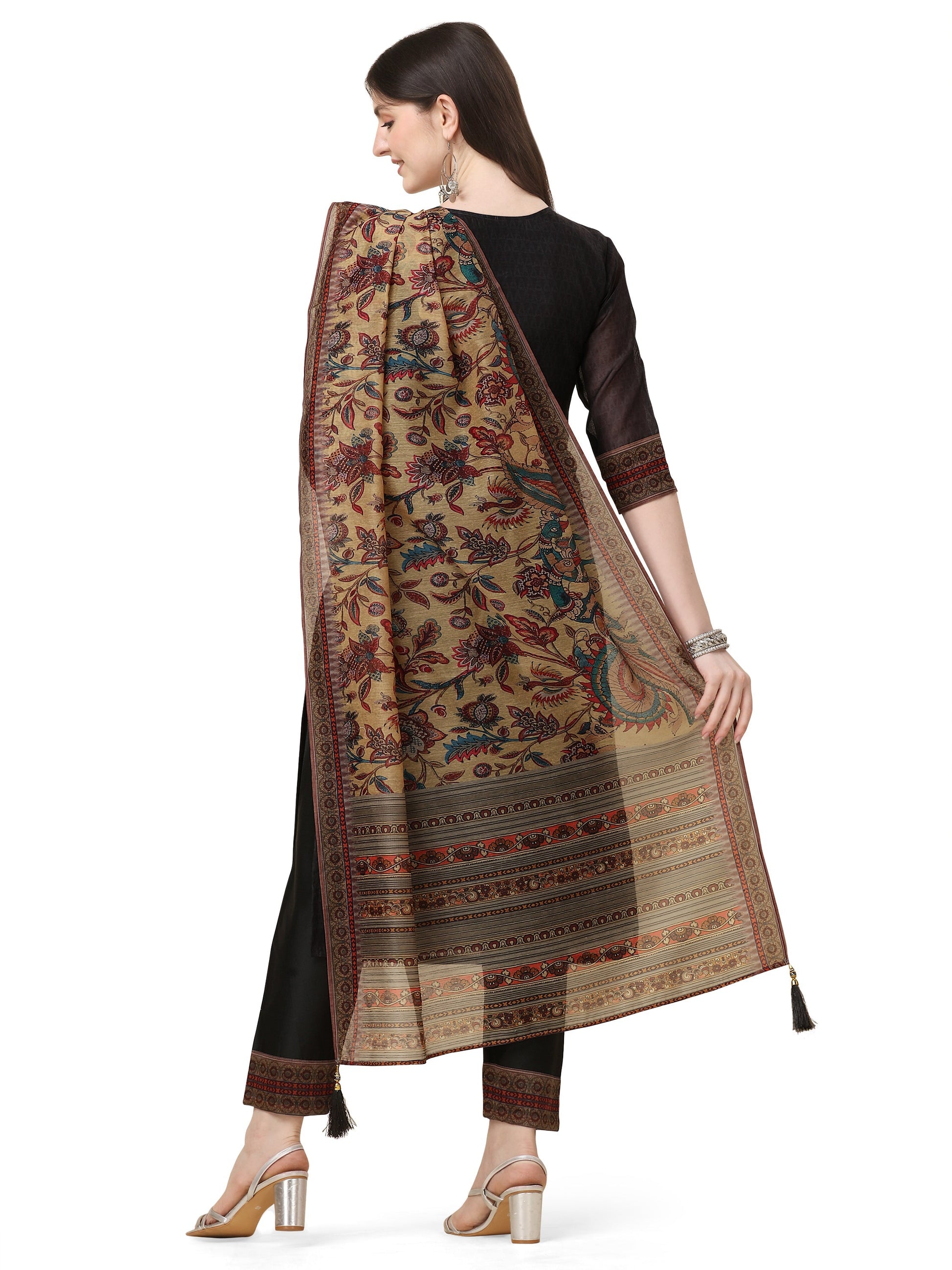 Embroidered And Printed Kurta With And Dupatta Set, Multicolor - Hiral Fashion