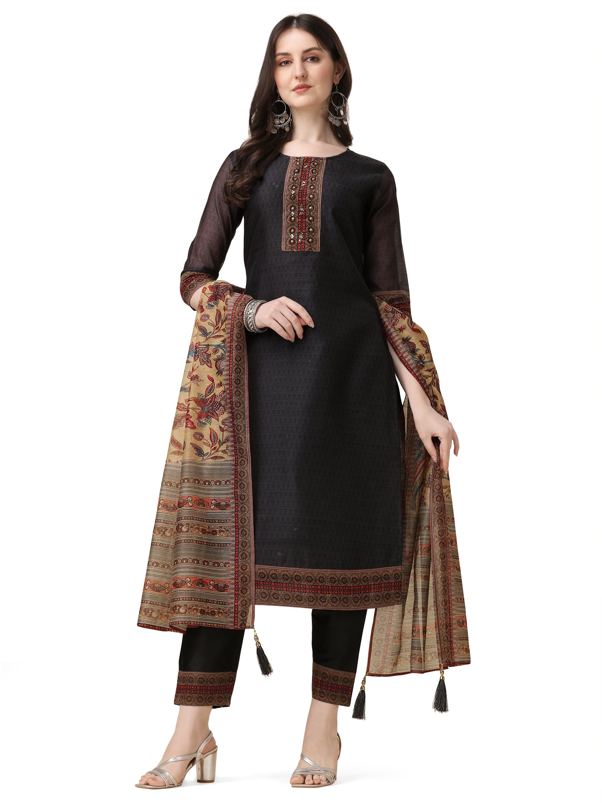 Embroidered And Printed Kurta With And Dupatta Set, Multicolor - Hiral Fashion
