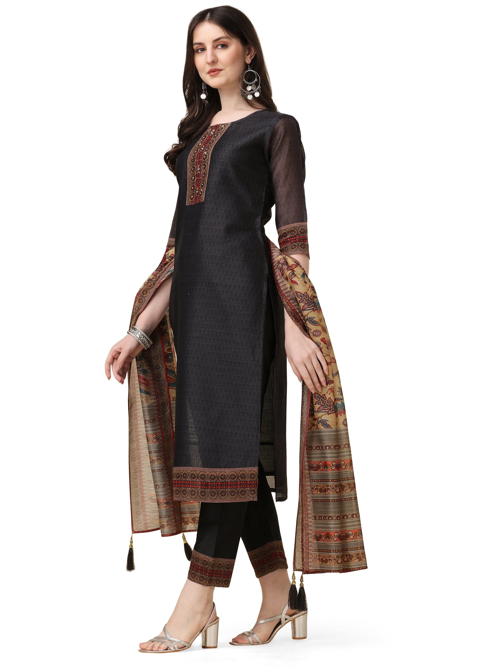 Embroidered And Printed Kurta With And Dupatta Set, Multicolor - Hiral Fashion