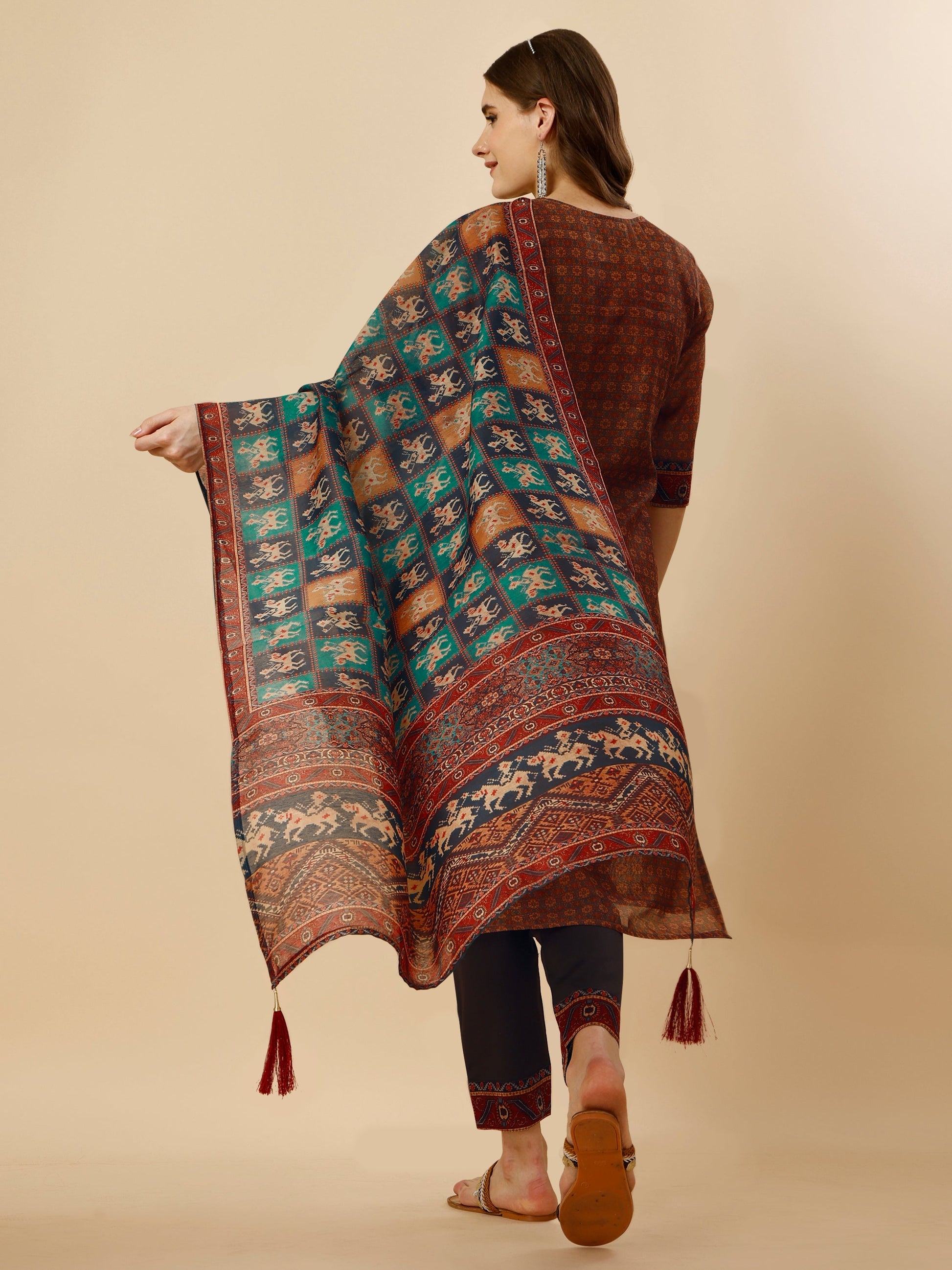 Printed Kurta With Pant And Printed Dupatta Set, Multicolor - Hiral Fashion