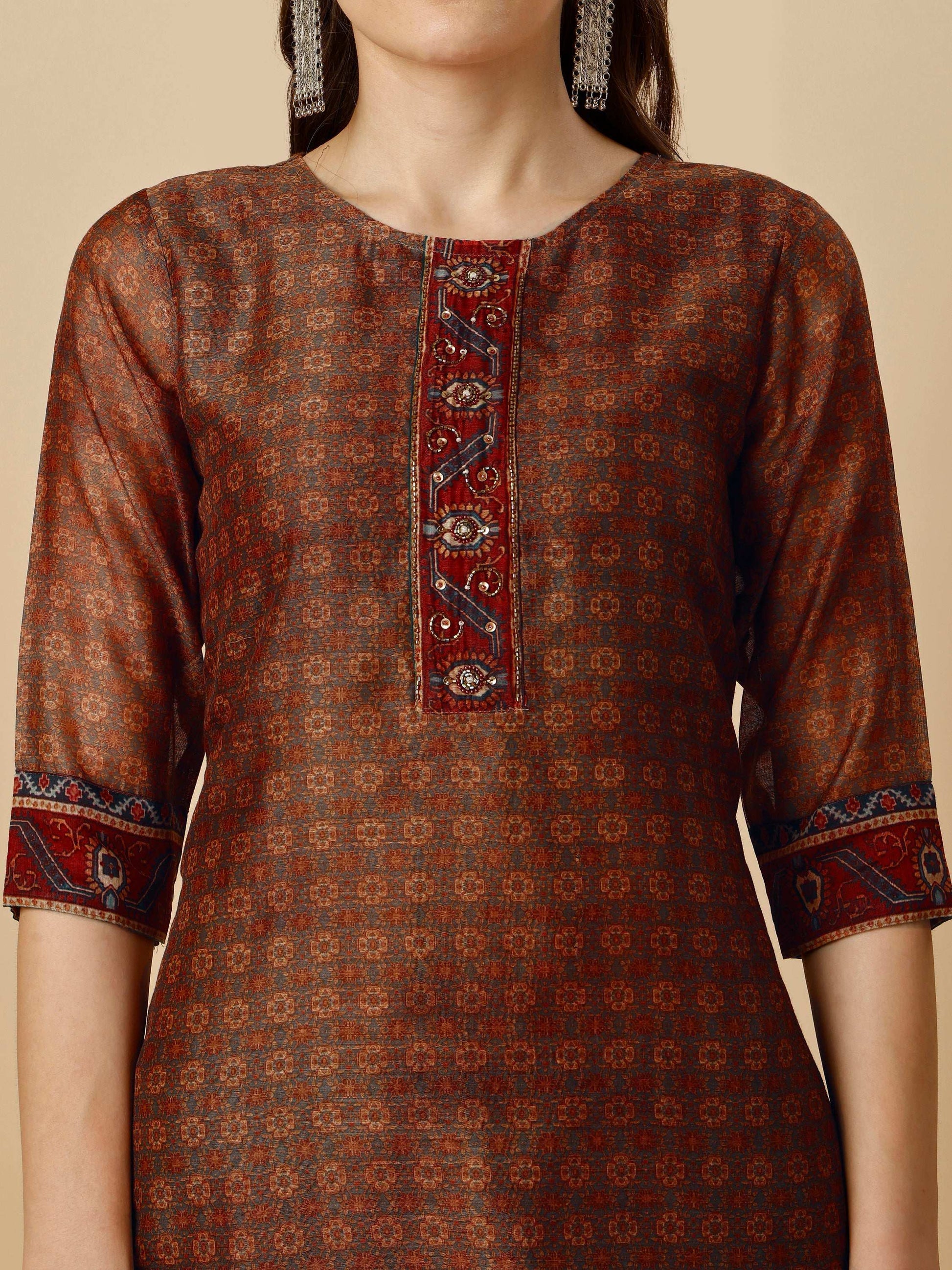 Printed Kurta With Pant And Printed Dupatta Set, Multicolor - Hiral Fashion