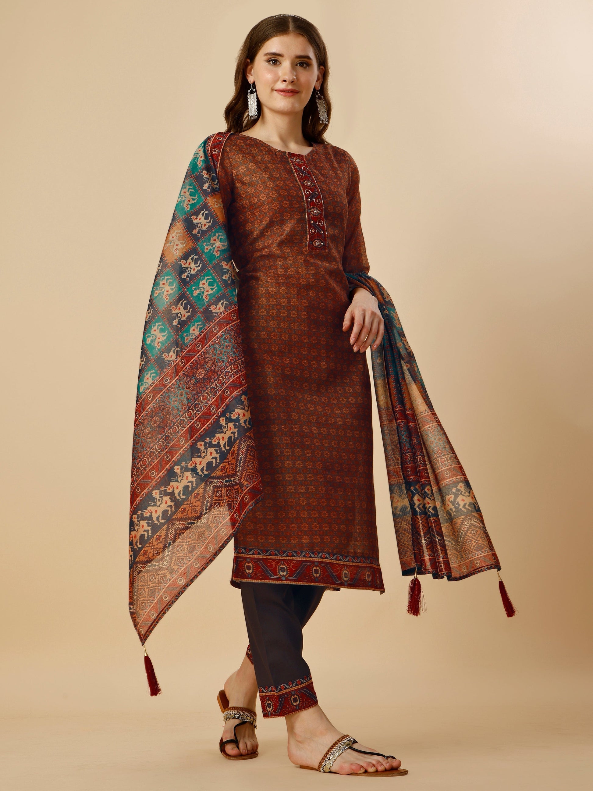 Printed Kurta With Pant And Printed Dupatta Set, Multicolor - Hiral Fashion