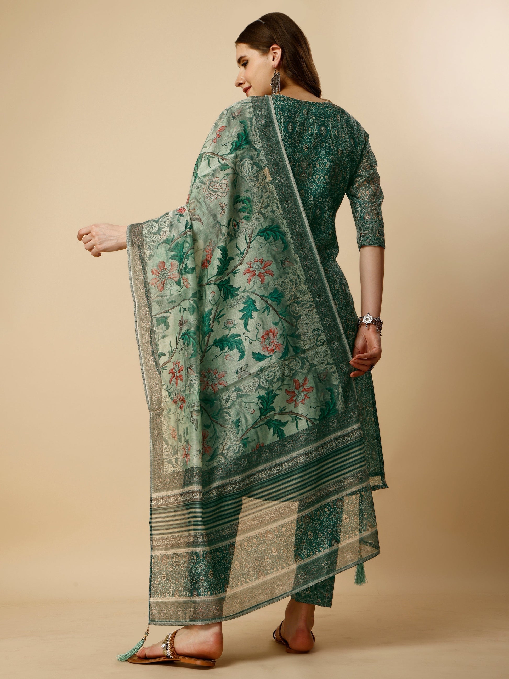 Printed Kurta With Pant And Dupatta Set, Multicolor - Hiral Fashion