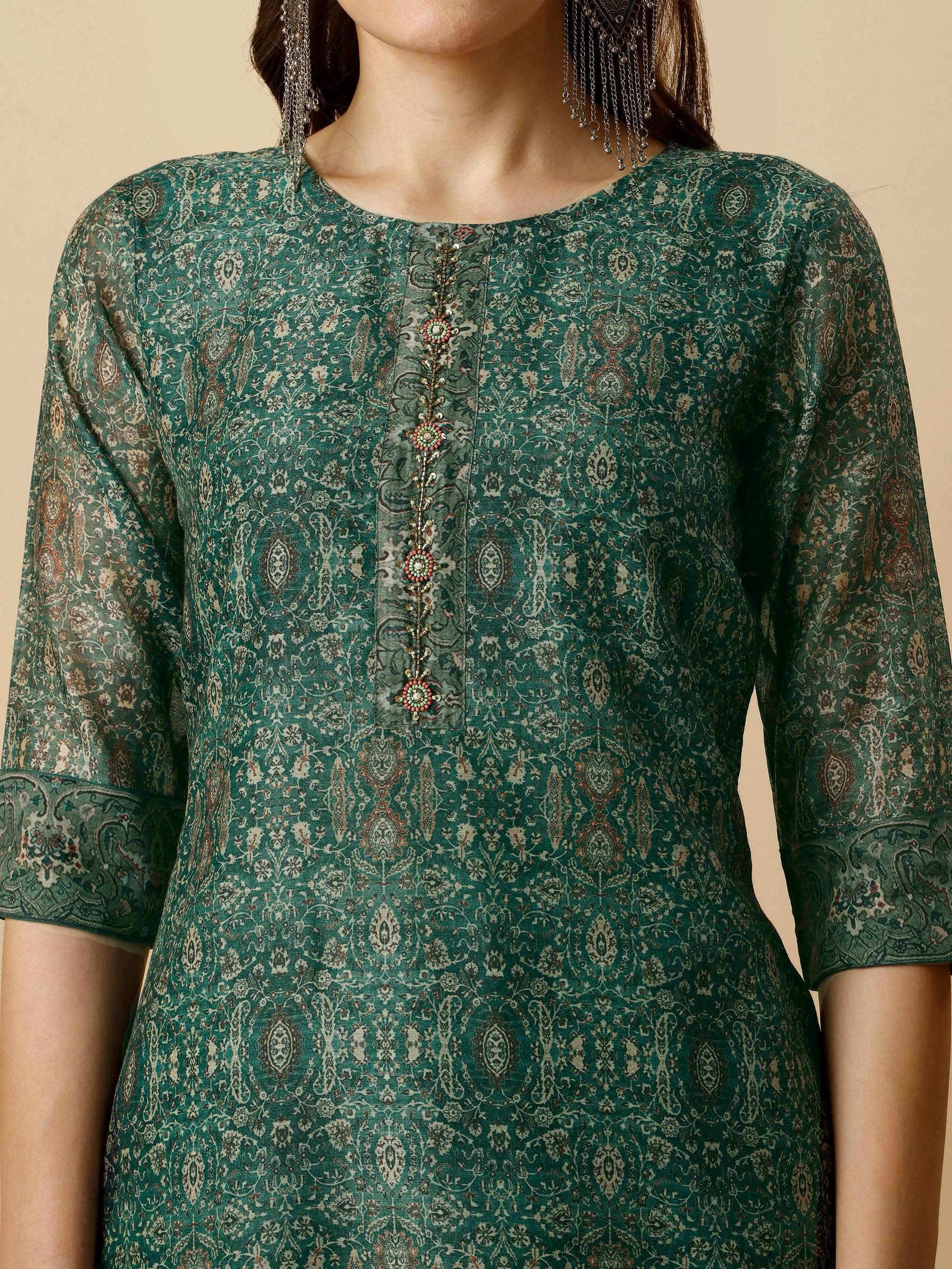 Printed Kurta With Pant And Dupatta Set, Multicolor - Hiral Fashion