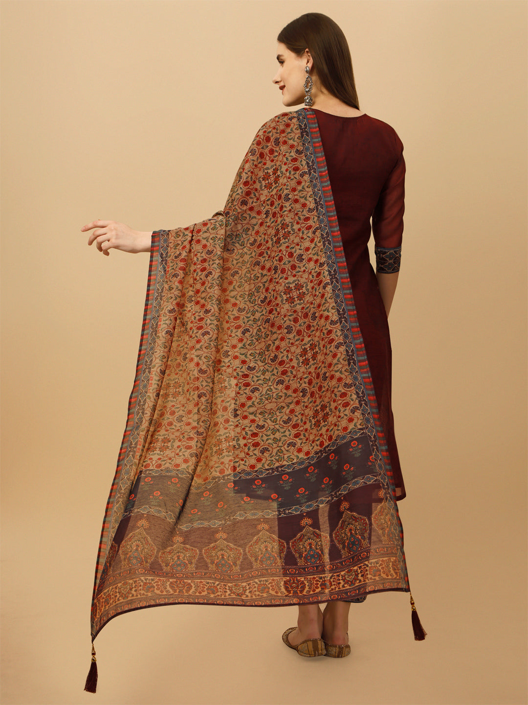 Embroidered And Printed Kurta With Pant And Dupatta Set, Multicolor - Hiral Fashion