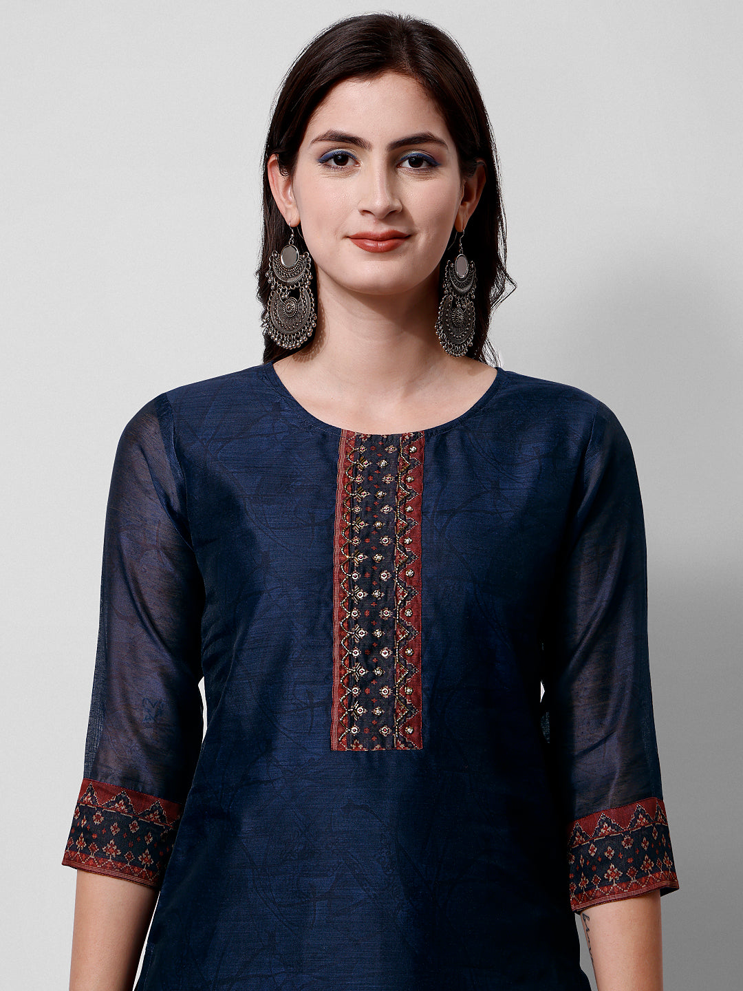 Embroidered Kurta With Pant And Printed Dupatta Set, Multicolor - Hiral Fashion